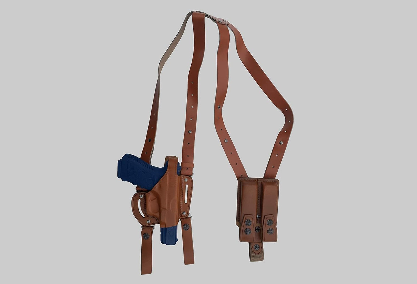 KHS340 Leather Shoulder & Belt Holster Open-end with Double Mag Pouch for Glock 17 19 22 23 (2in1)