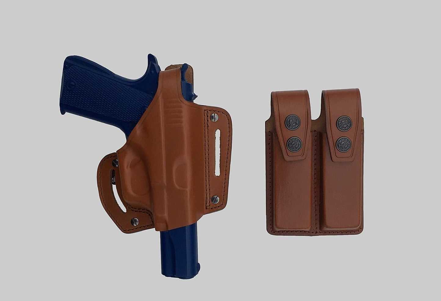 KHS344 Leather Shoulder & Belt Holster Open-end with Double Mag Pouch for Colt 1911 (2in1)