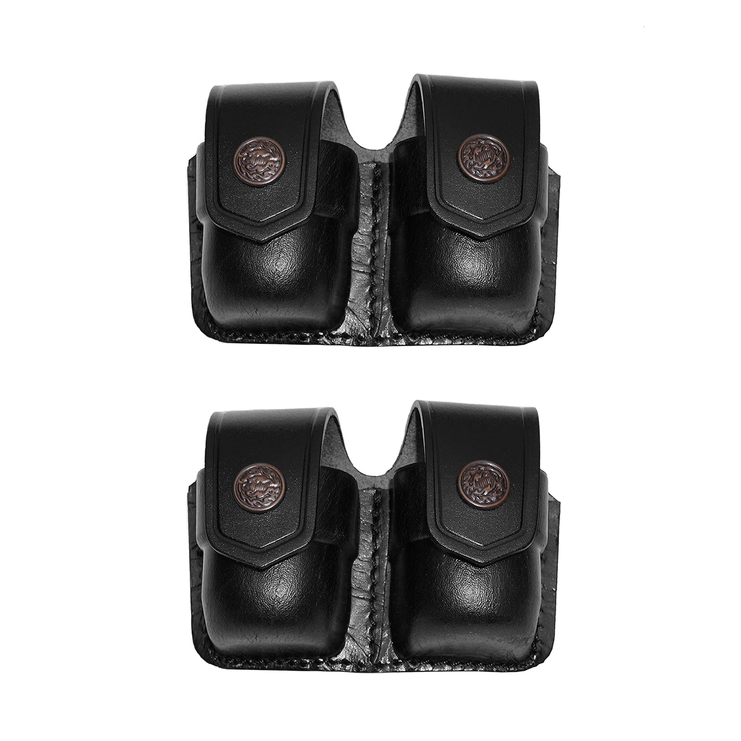 ALS3838 Two Double Speedloader Pouch for for 357 Magnum 6 & 7 Shots, 44 Magnum 5 Shot, S&W .38 Special 6 Shot speedloaders Genuine Leather Handmade!