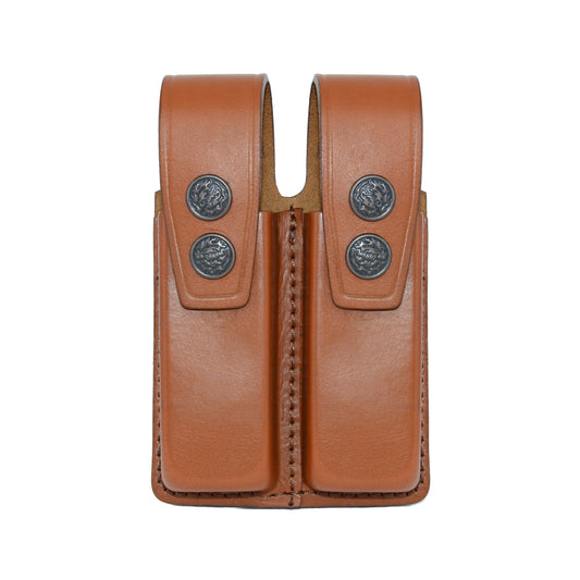 Leather pistol magazine pouch magazine holster holder hand gun Glock colt 17 19 22 23 1911 9mm brown black double belt loop police Mag Double Single Stack Clip Magazine Cartridge Beretta 92 Taurus cz 75 handmade magazine carrier case