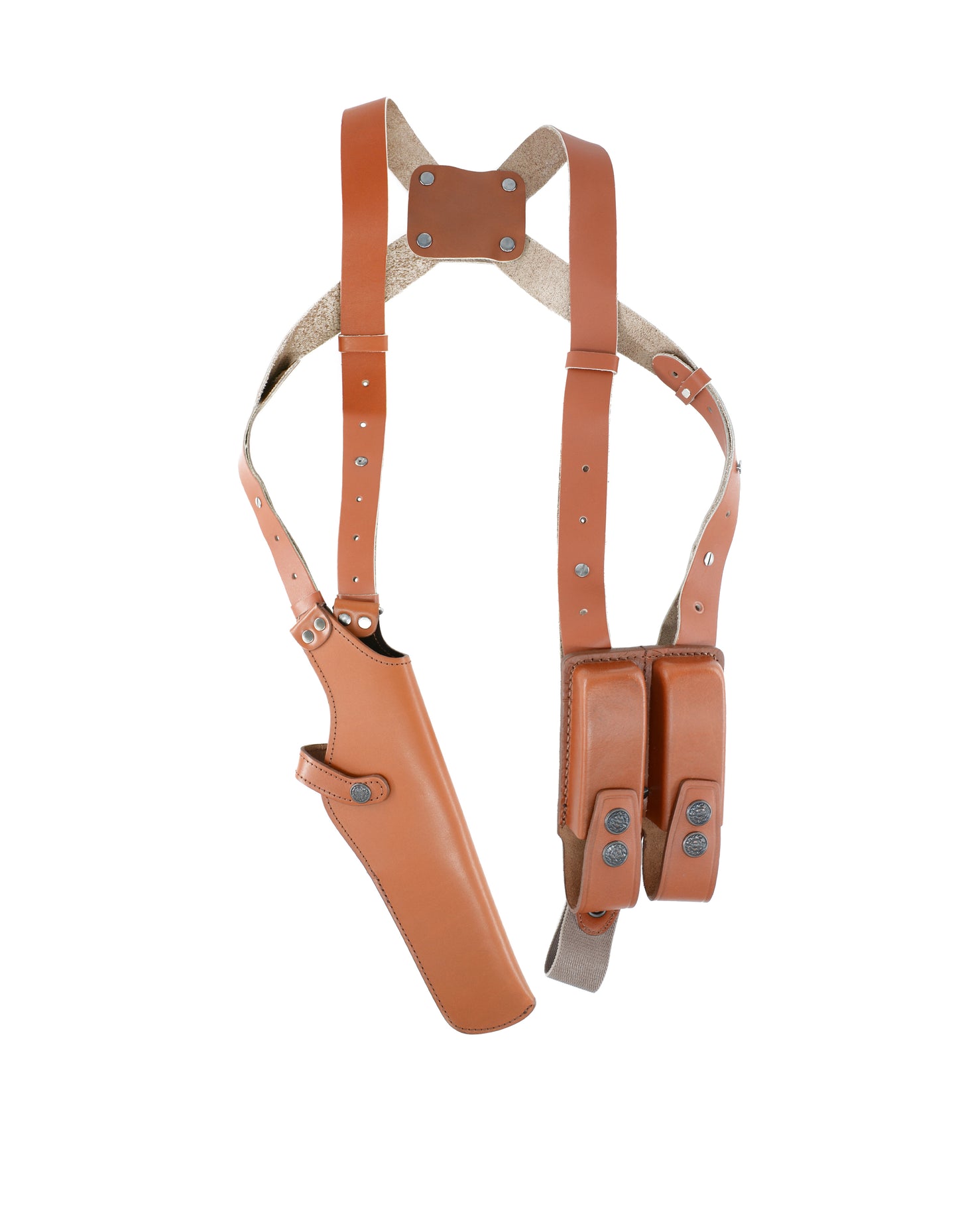 L45303 Leather Vertical Shoulder Holster with Double Magazine Pouch Soft Fabric Interior Lining Colt 1911 up to 5" Left Handed Handmade!