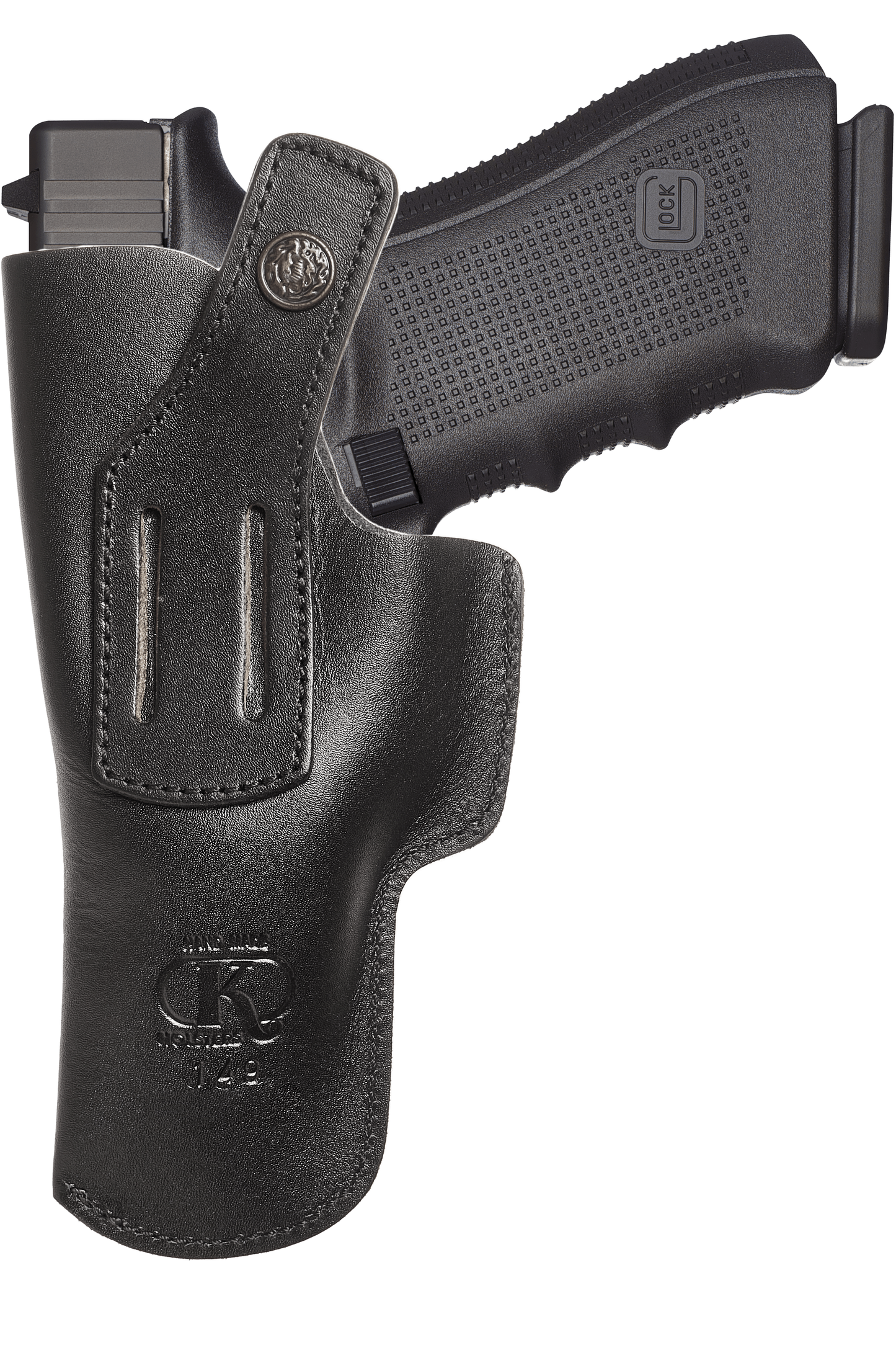 Glock 17 IWB Leather Holster for Glock 19 20 21 31 45 | S&W M&P Shield and Similar Sized Handguns Leather Holster with Belt Clip (K149)