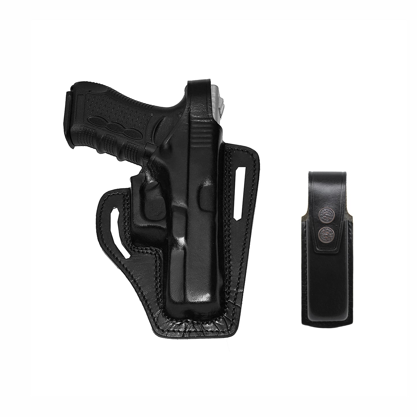 Leather gun Holster 9mm pistol glock 19 17 43 1911 owb adjustable belt pancake holsters black brown taurus g2c g3c thumb break open men women western sig sauer smith Wesson Ruger Springfield concealed carry right hand 1791