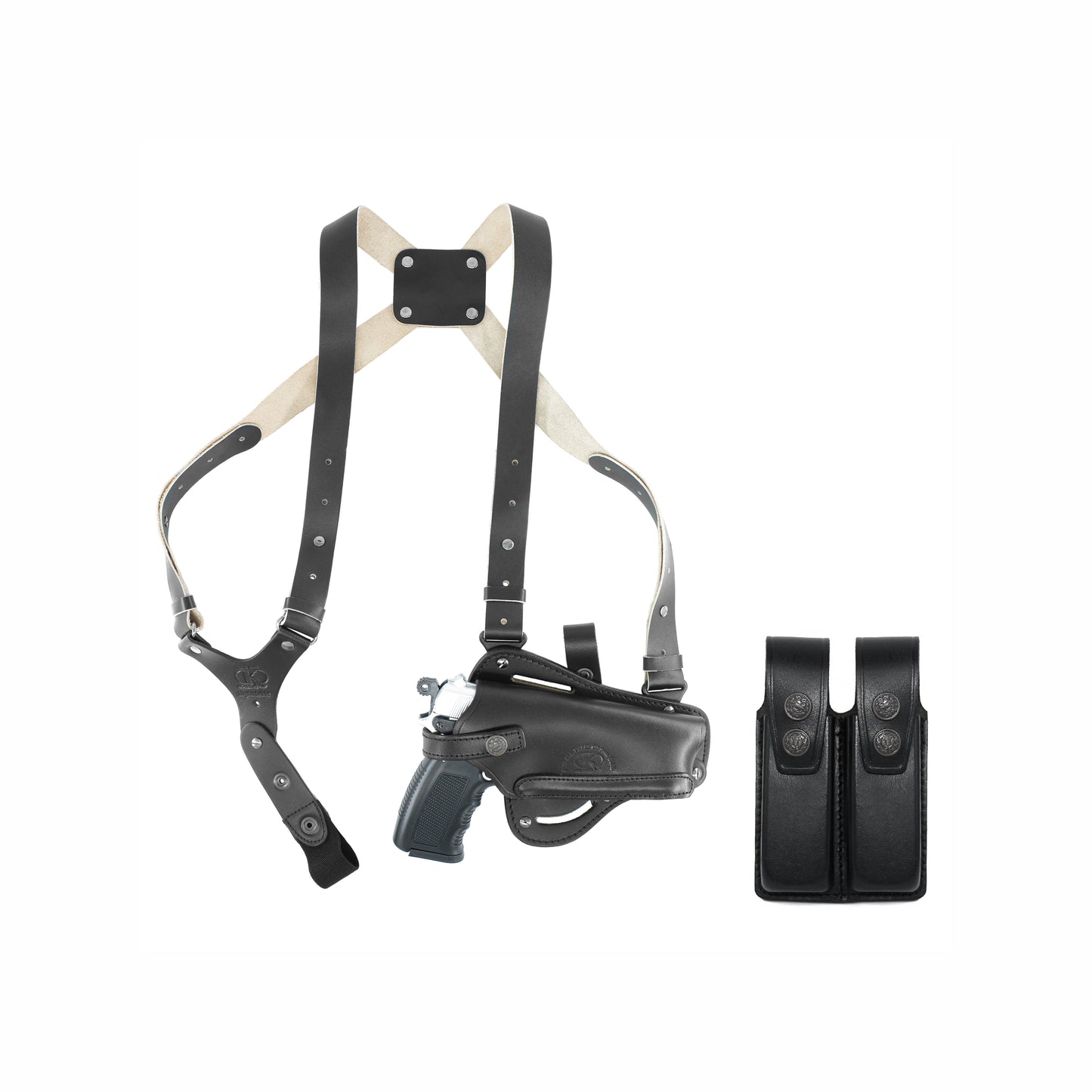 Koltster ALIS44503 Vertical- Horizontal Shoulder & Belt Holster with Double Mag Pouch Fits Colt Springfield Ruger Taurus 1911 RH Handmade! (Black)