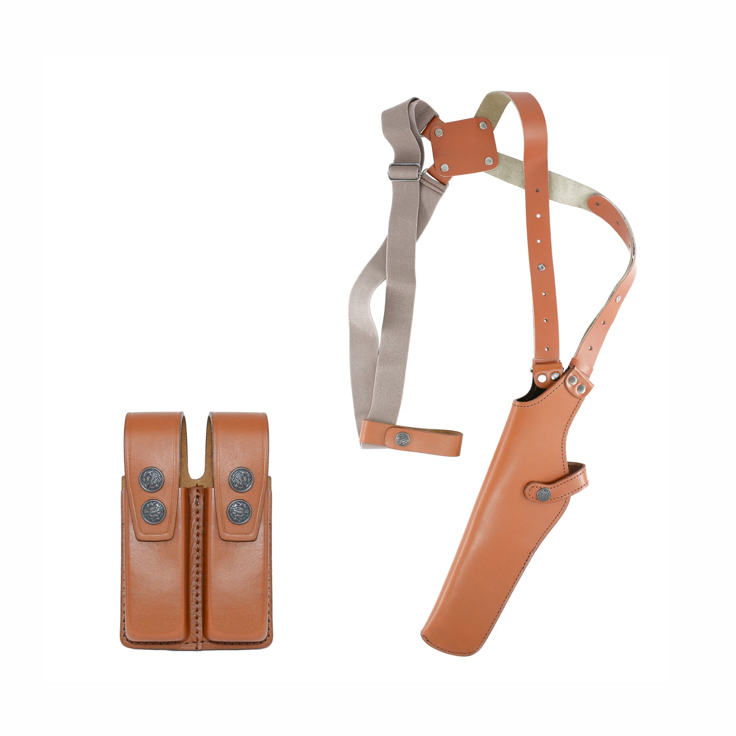 K45206 Leather Vertical Shoulder Holster with Soft Fabric Interior Lining RH Double Magazine Pouch for Beretta CZ 75 Ruger Browning HP Sig Sauer P226