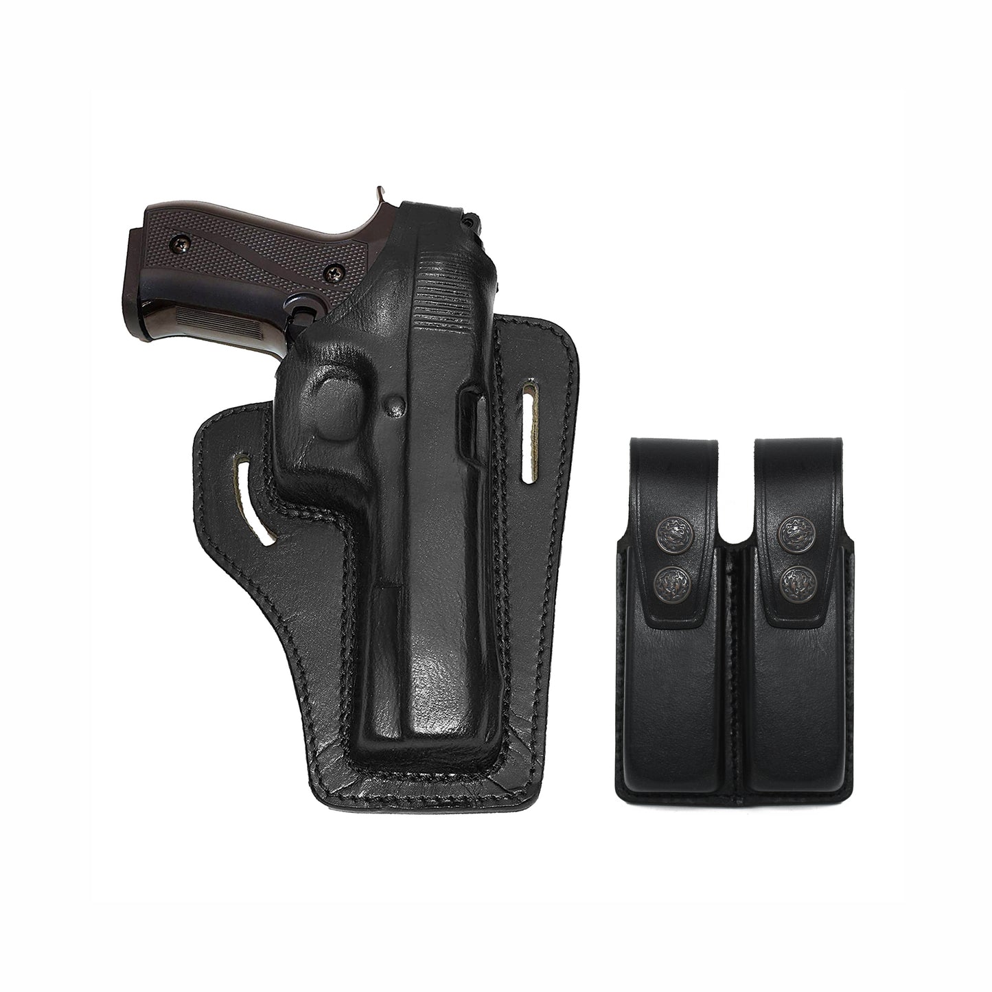 Leather gun Holster 9mm pistol glock 19 17 43 1911 owb adjustable belt pancake holsters black brown taurus g2c g3c thumb break open men women western sig sauer smith Wesson Ruger Springfield concealed carry right hand 1791
