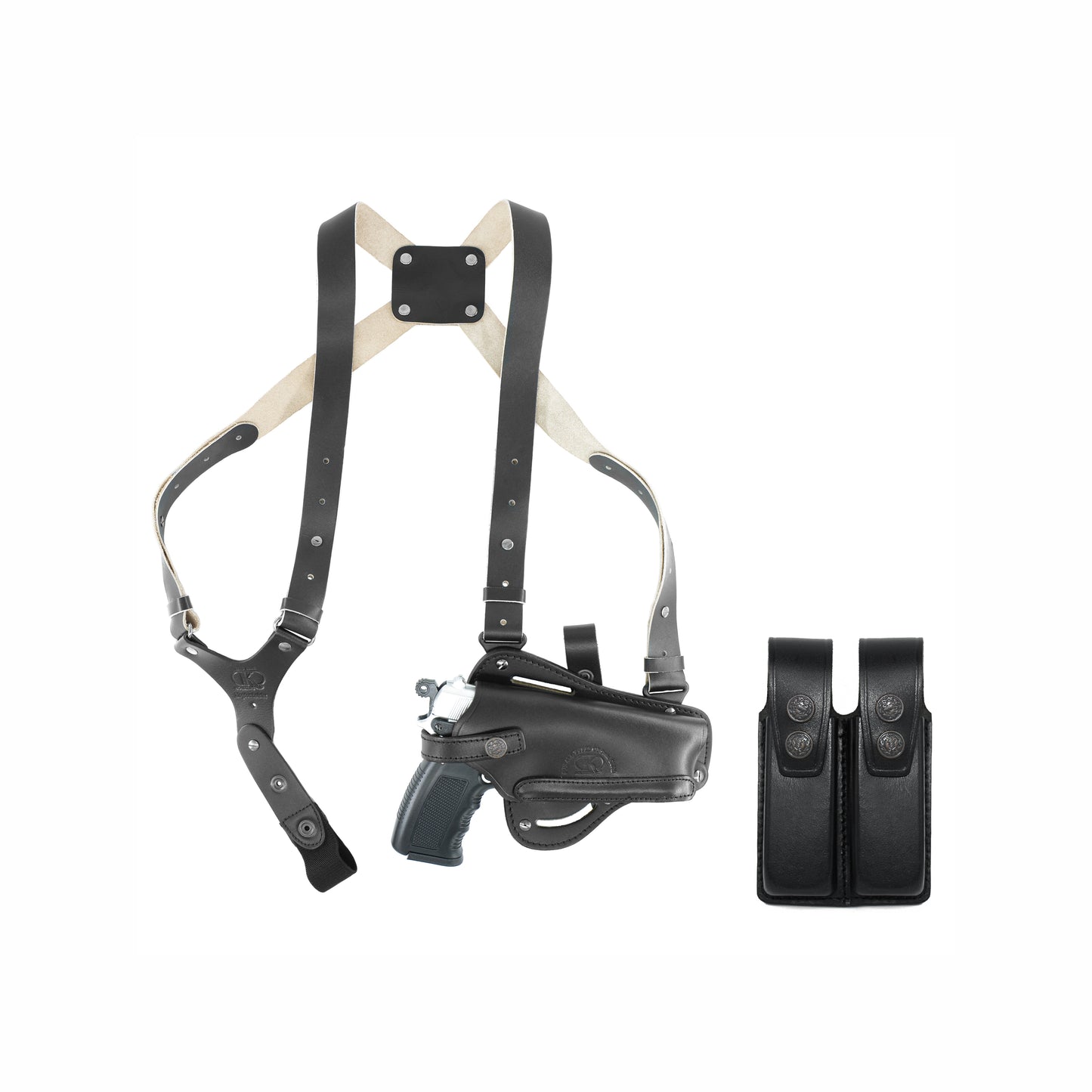 K445092 Leather Vertical- Horizontal Shoulder & Belt Holster RH Fits Glock 17 19 22 23 26 27 Handmade! (3in1) Free Extension for Big Body Size!