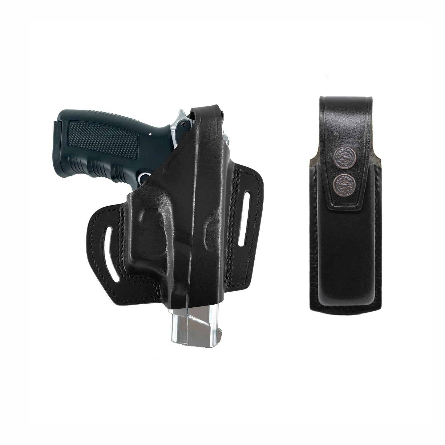 ALIS34090 Pancake Leather Holster Open-end Thumb Break RH & Single Magazine Pouch for Glock 17 19 22 23 Handmade!