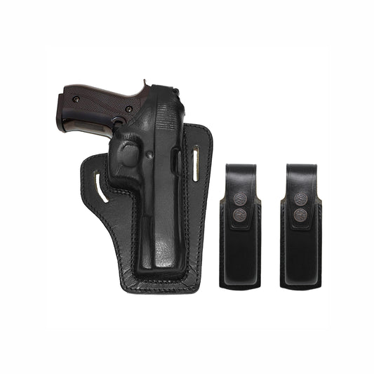 Leather gun Holster 9mm pistol glock 19 17 43 1911 owb adjustable belt pancake holsters black brown taurus g2c g3c thumb break open men women western sig sauer smith Wesson Ruger Springfield concealed carry right hand 1791