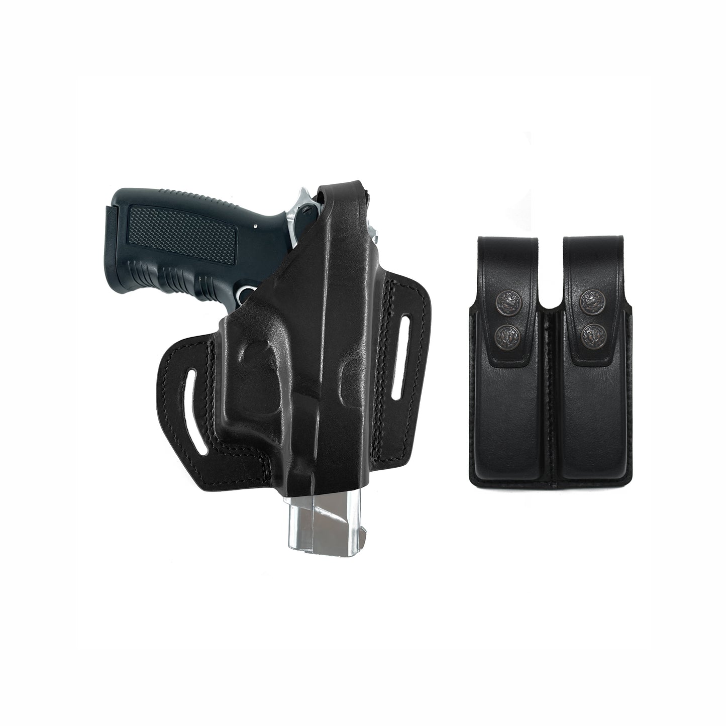 ALS34092 Pancake Leather Holster Open-end Thumb Break RH & Double Magazine Pouch for Glock 17 19 22 23 Handmade!