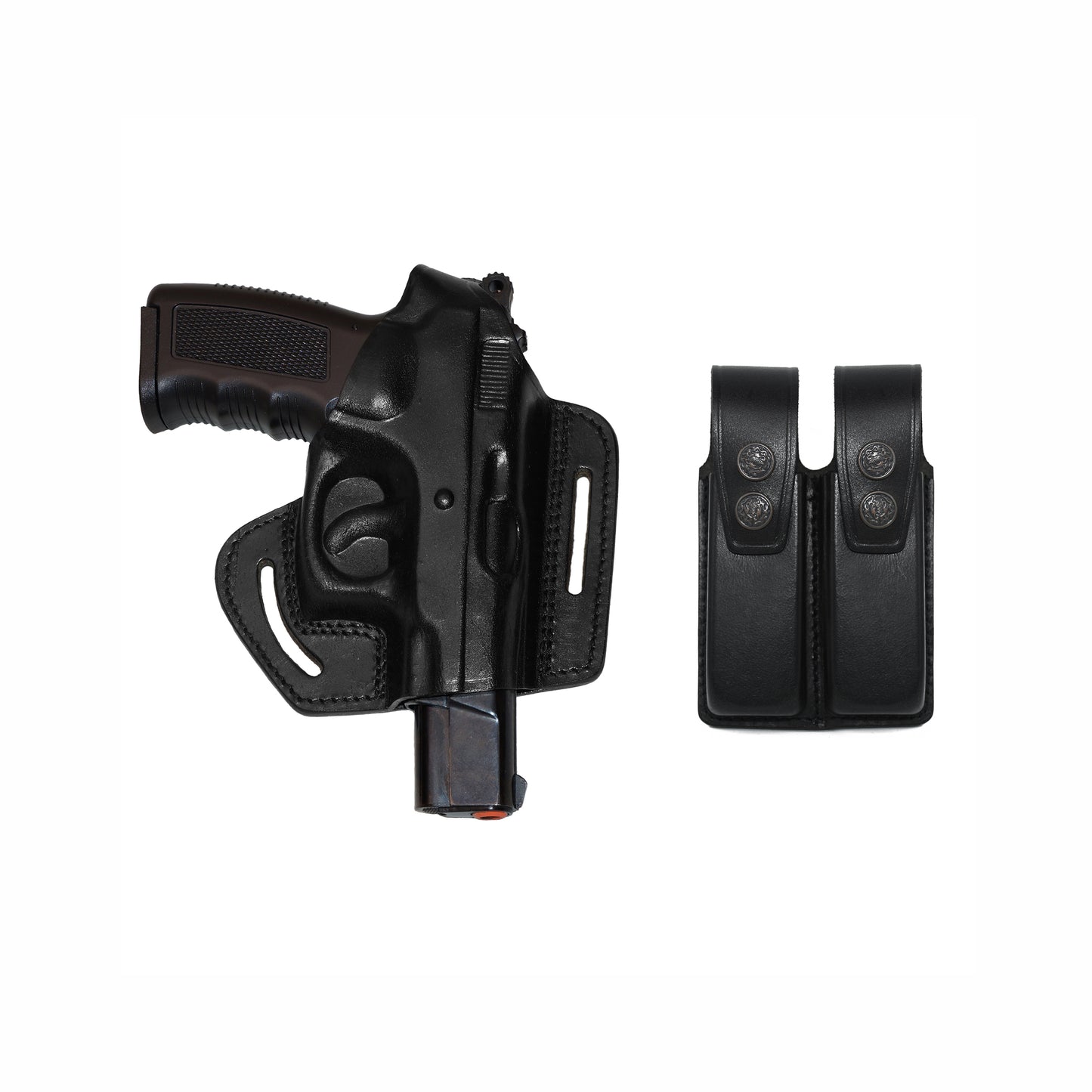 2 Slot Pancake Leather Holster Thumb Break Open-end RH & Double Magazine Pouch Fits CZ 75 RH Handmade! (#K31206)