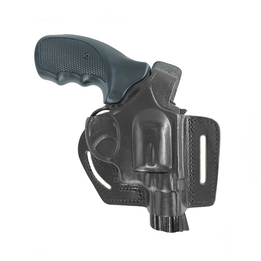 Leather revolver Holster OWB Pancake 22 38 gun holsters outside carry adjustable belt black brown J Frame Smith & Wesson Ruger LCR Taurus 905 handgun thumb break open men women western 3 Inch barrel caliber 357 magnum concealed carry right hand
