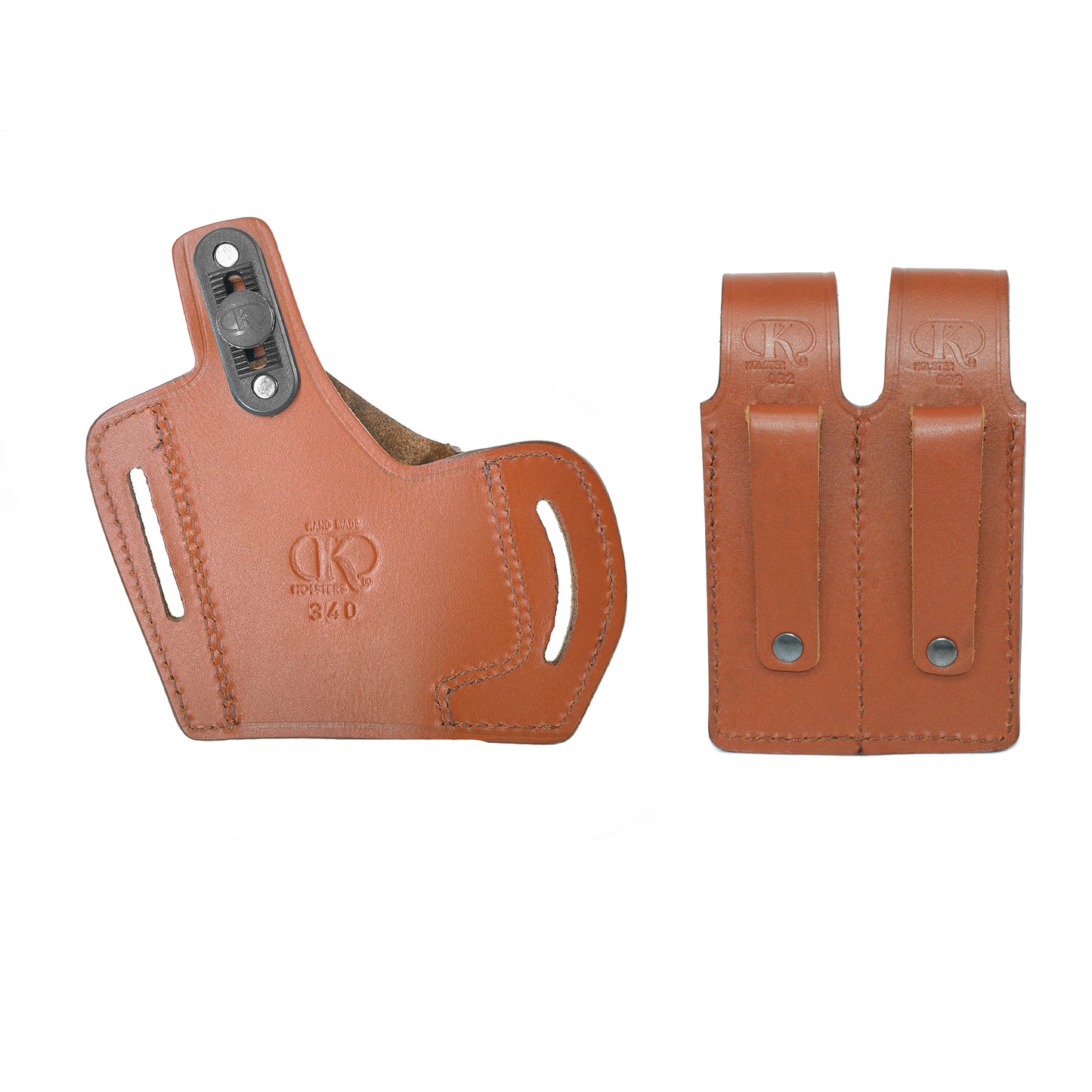 ALS34092 Pancake Leather Holster Open-end Thumb Break RH & Double Magazine Pouch for Glock 17 19 22 23 Handmade!