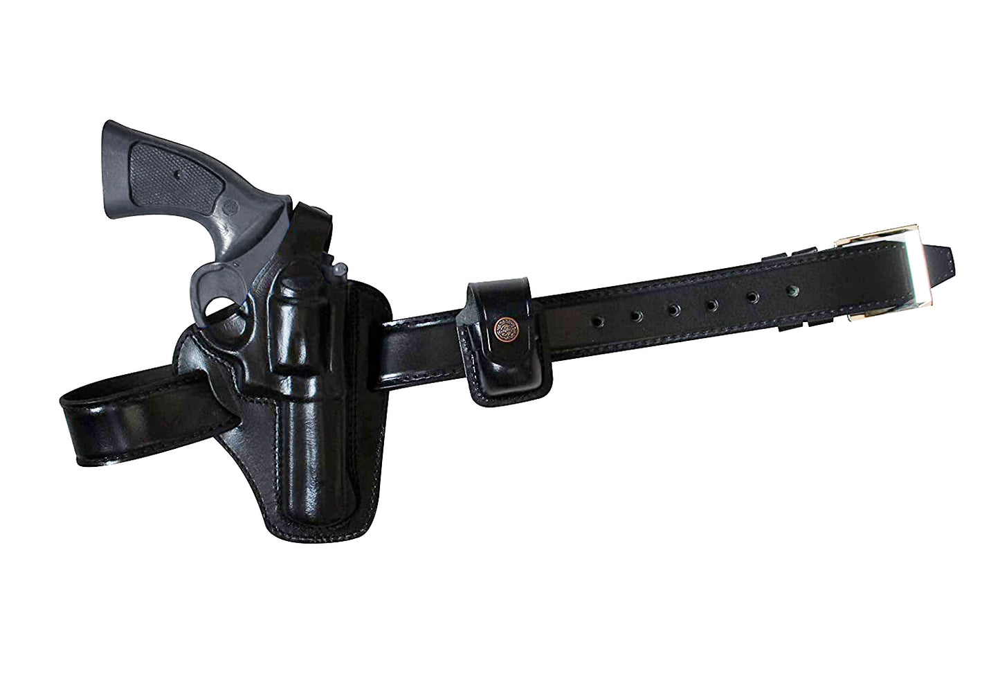 AlisB30537 2 Slot Pancake OWB Leather Holster Thumb Break Right Hand Fits 357 Magnum with Single Speedloader Case & Belt Handmade!