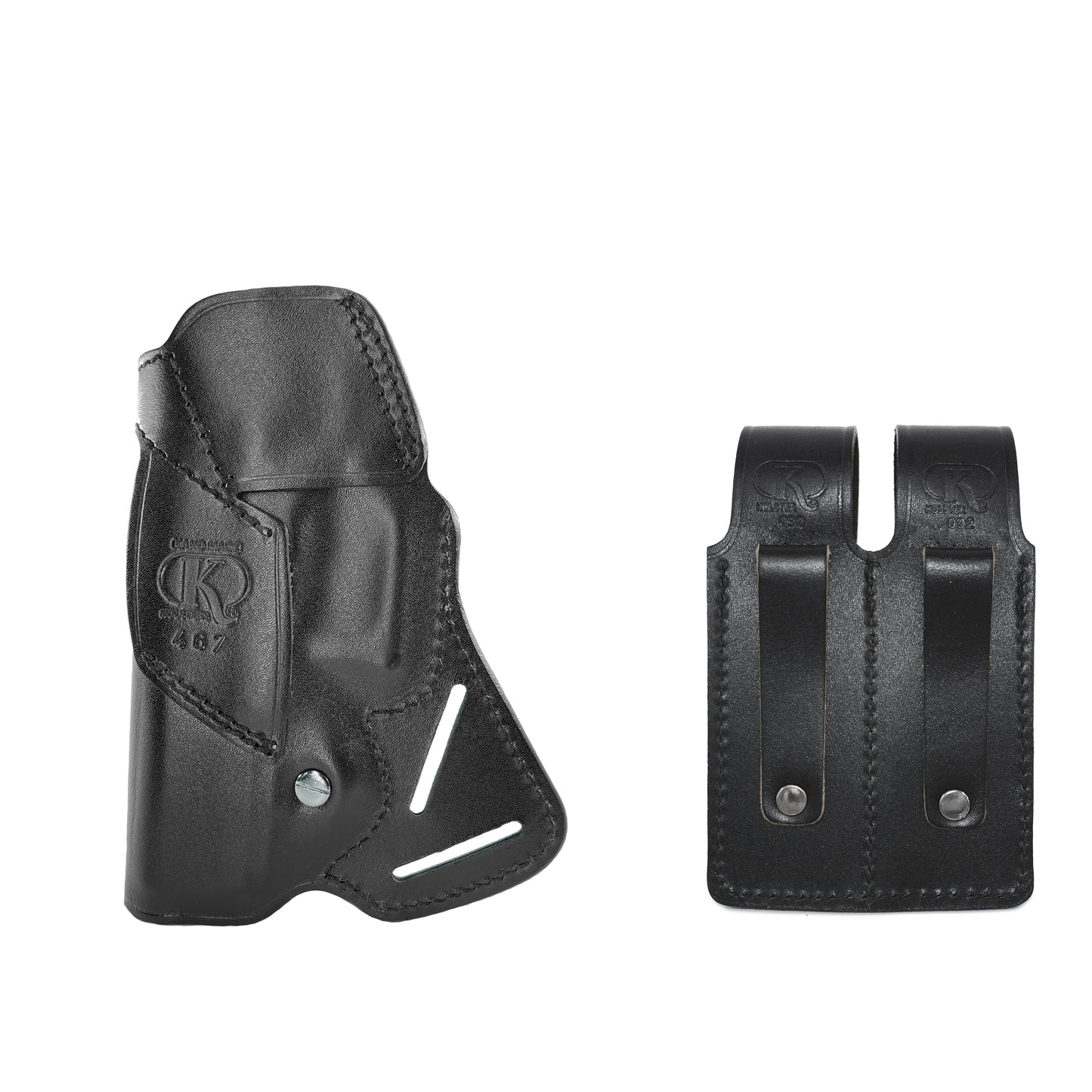 K47092 Small of Back Leather Holster RH & Double Magazine Pouch for Glock 19 Glock 23 Handmade!