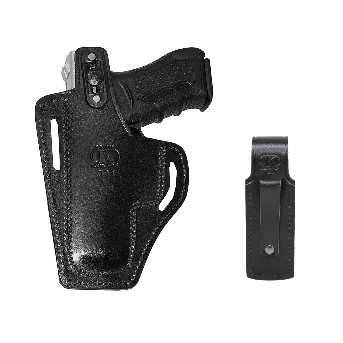 ALIS337090 Pancake Leather Holster Thumb Break RH & Single Magazine Pouch for Glock 17 Glock 22 Handmade!