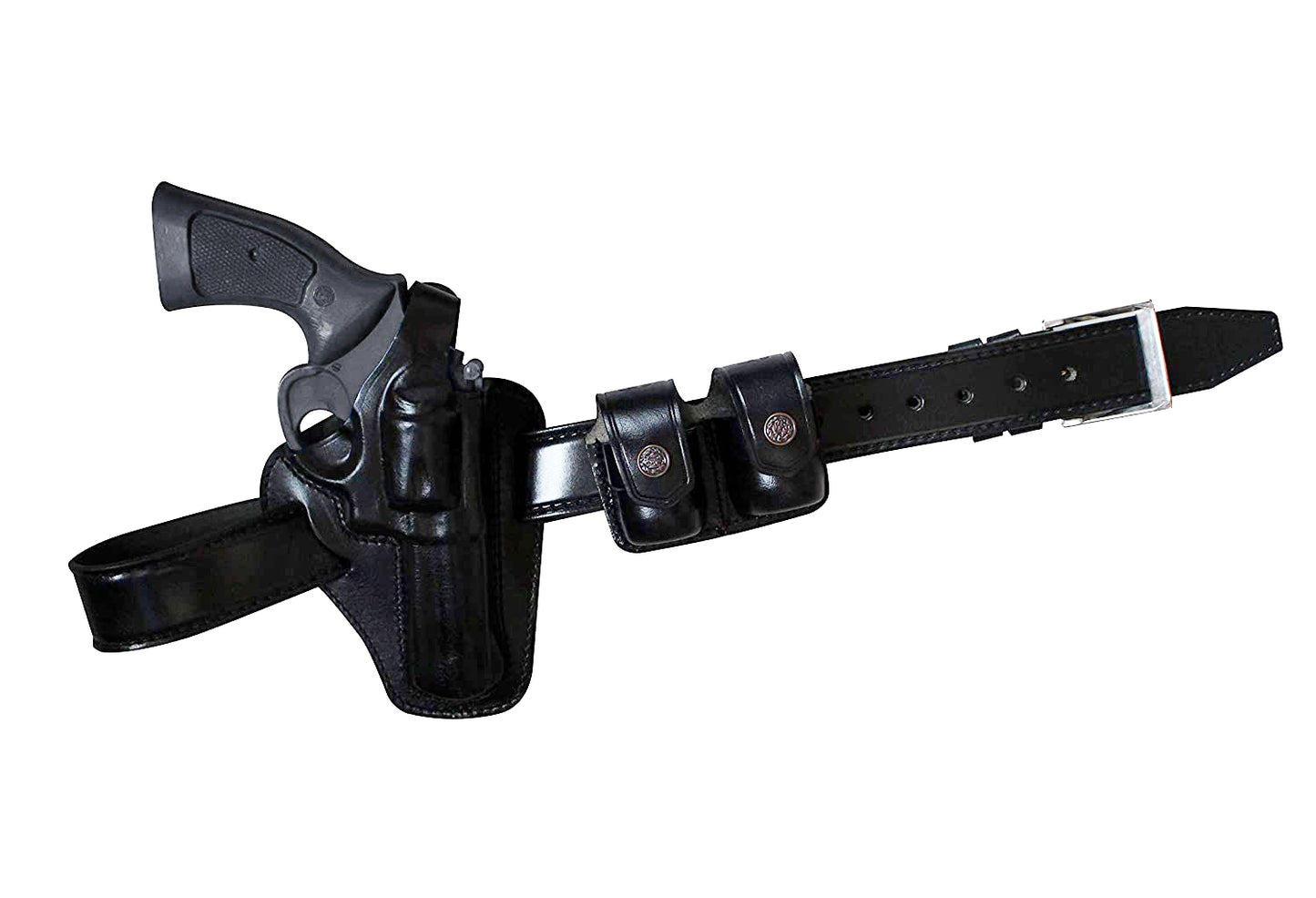 AlisB30538 2 Slot Pancake OWB Leather Holster Thumb Break Right Hand Fits 357 Magnum with Double speedloader Case & Belt Handmade!