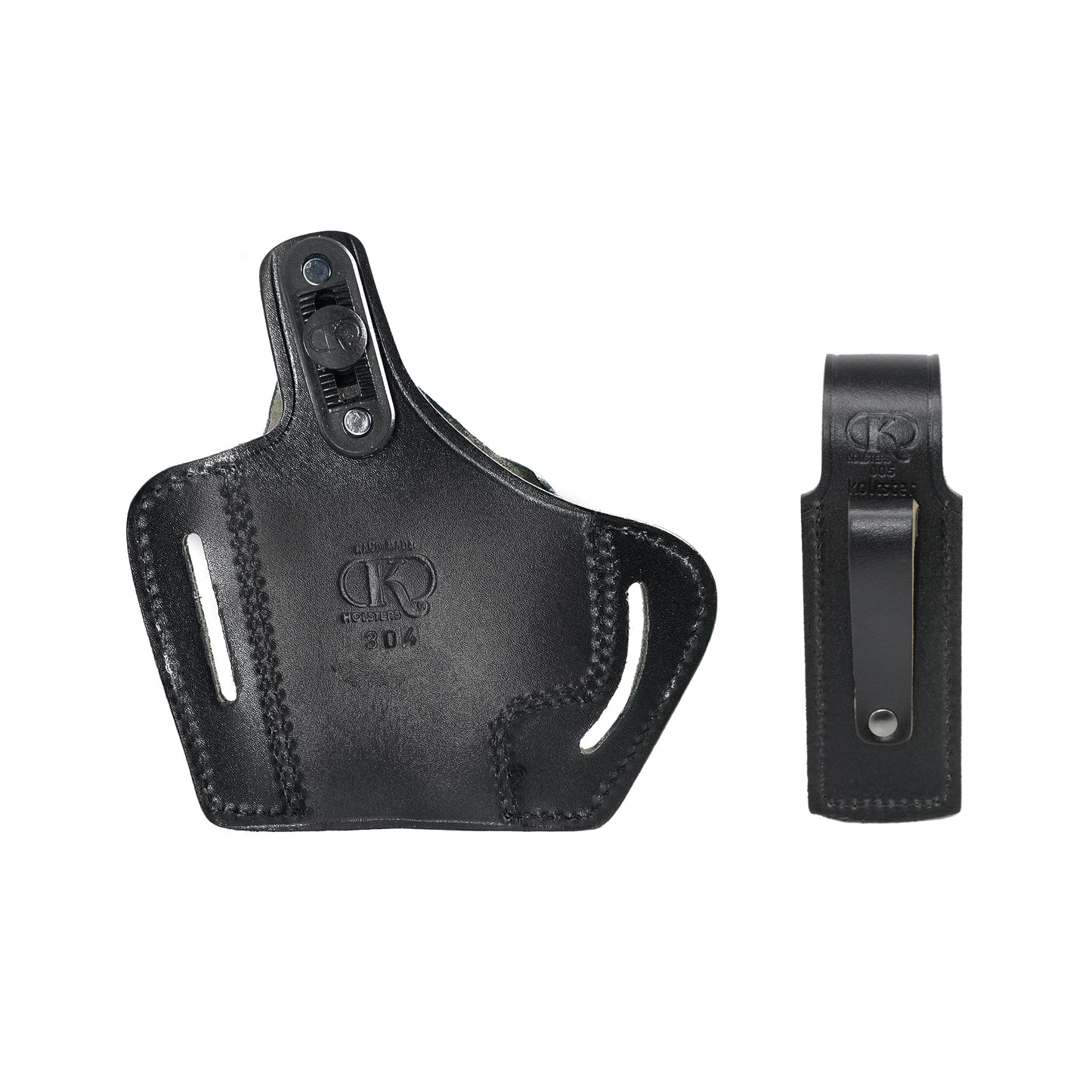 2 Slot Pancake Leather Holster Thumb Break RH Open-end Fits Beretta 92 92F 96 Taurus 92&99 with Single Magazine Pouch (#K30405)