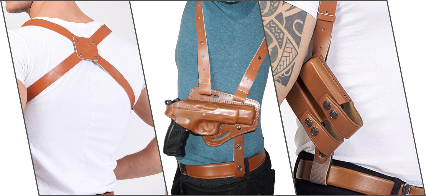 KHS311 Horizontal Shoulder & Belt Holster RH Thumb Break with Double Magazine Pouch for CZ 75 (2in1) Free Extension for Big Body Size!
