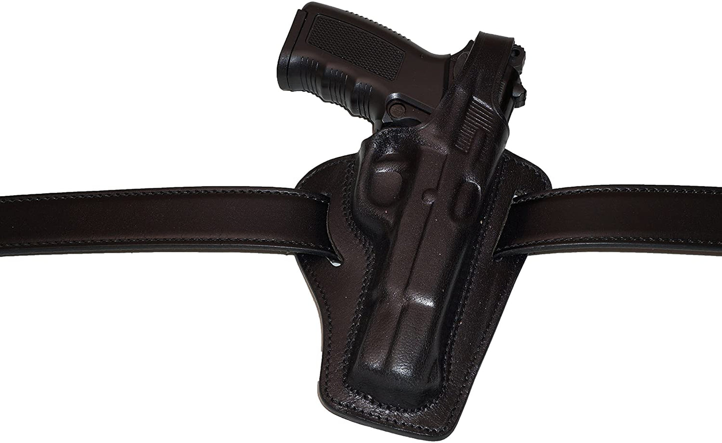 2 Slot Pancake Leather Holster Thumb Break Closed-end RH & Single Magazine Pouch Fits Browning HP Handmade! (#K30905)