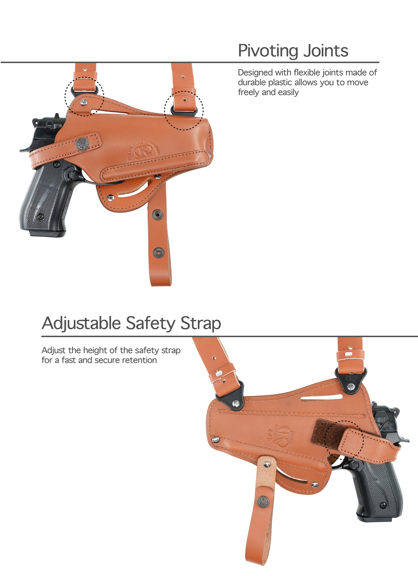 K446 Vertical-Horizontal Shoulder & Belt Holster with Double Mag Pouch Fits Beretta CZ 75 Browning HP Sig Sauer with 4" Barrel (3in1)