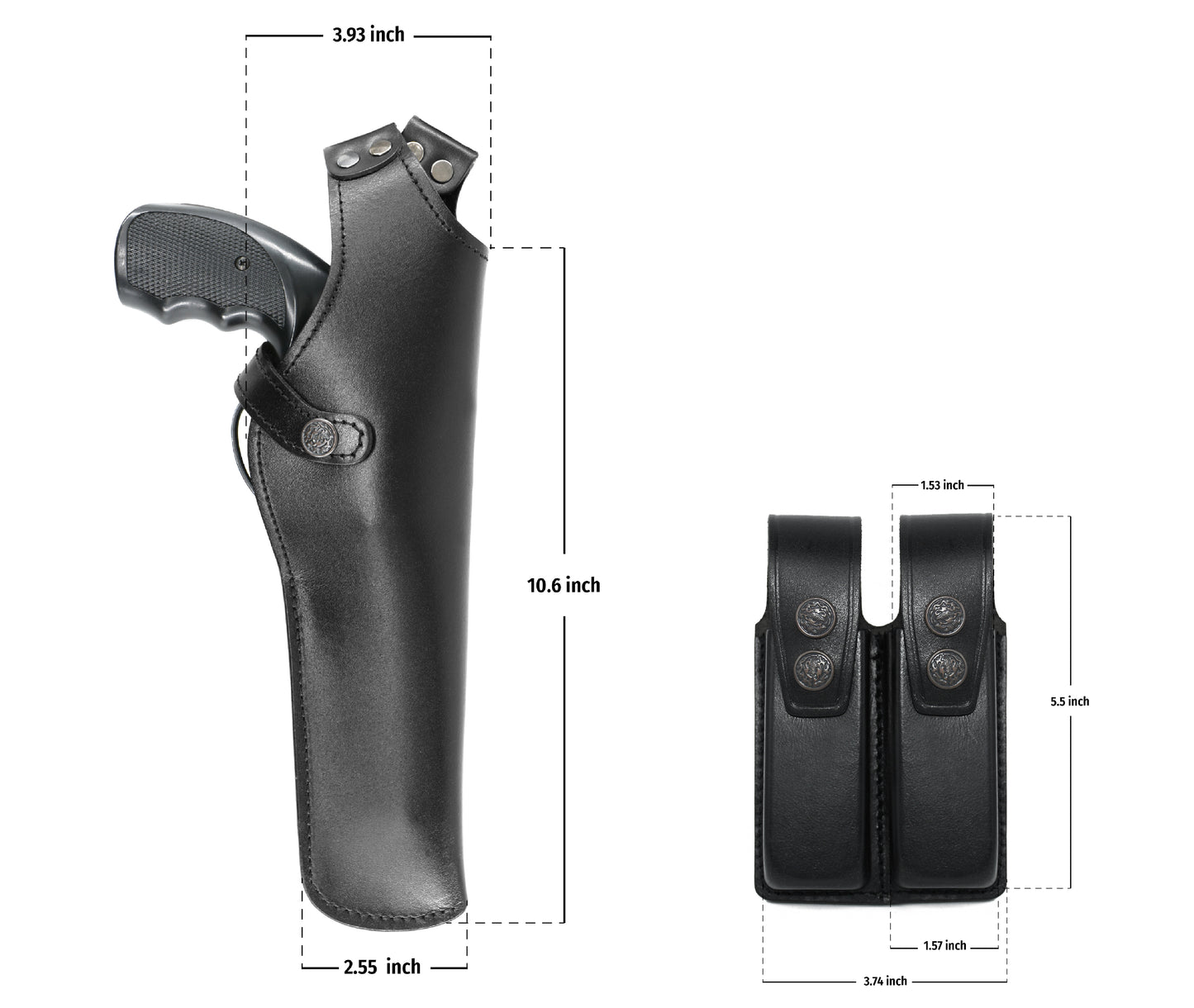 K45206 Leather Vertical Shoulder Holster with Soft Fabric Interior Lining RH Double Magazine Pouch for Beretta CZ 75 Ruger Browning HP Sig Sauer P226