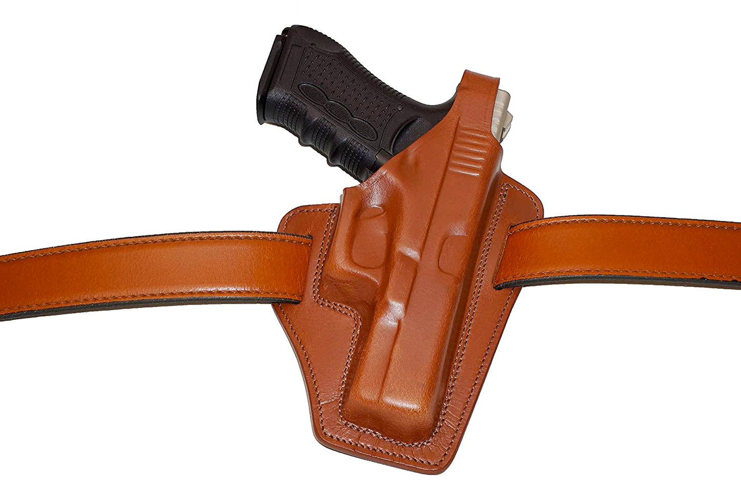 ALIS337090 Pancake Leather Holster Thumb Break RH & Single Magazine Pouch for Glock 17 Glock 22 Handmade!