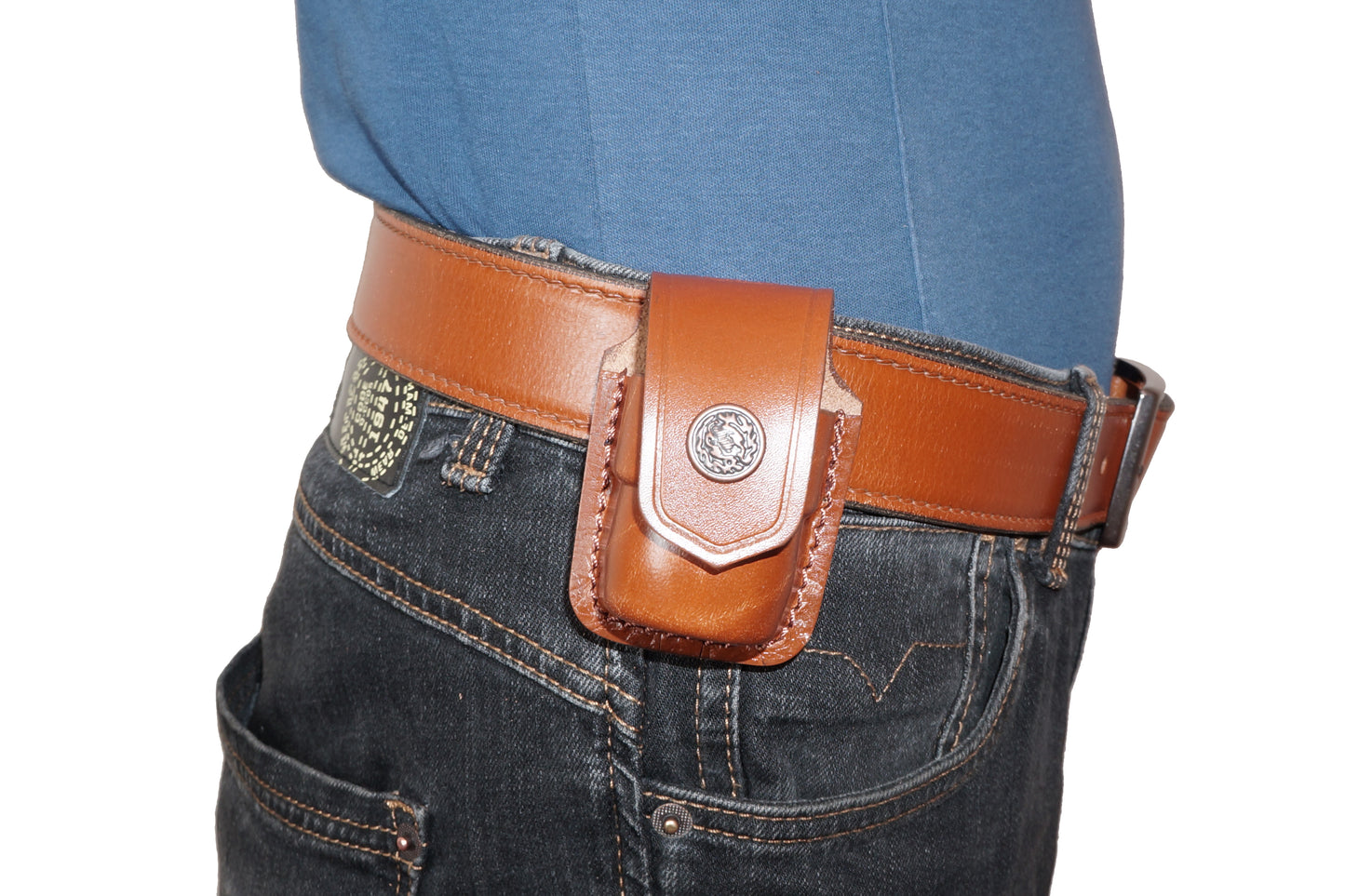 357 Magnum Pancake Leather Holster, Thumb Break 2 Slot Open-end RH & Single Speedloader Case Handmade! (ALIS30637)