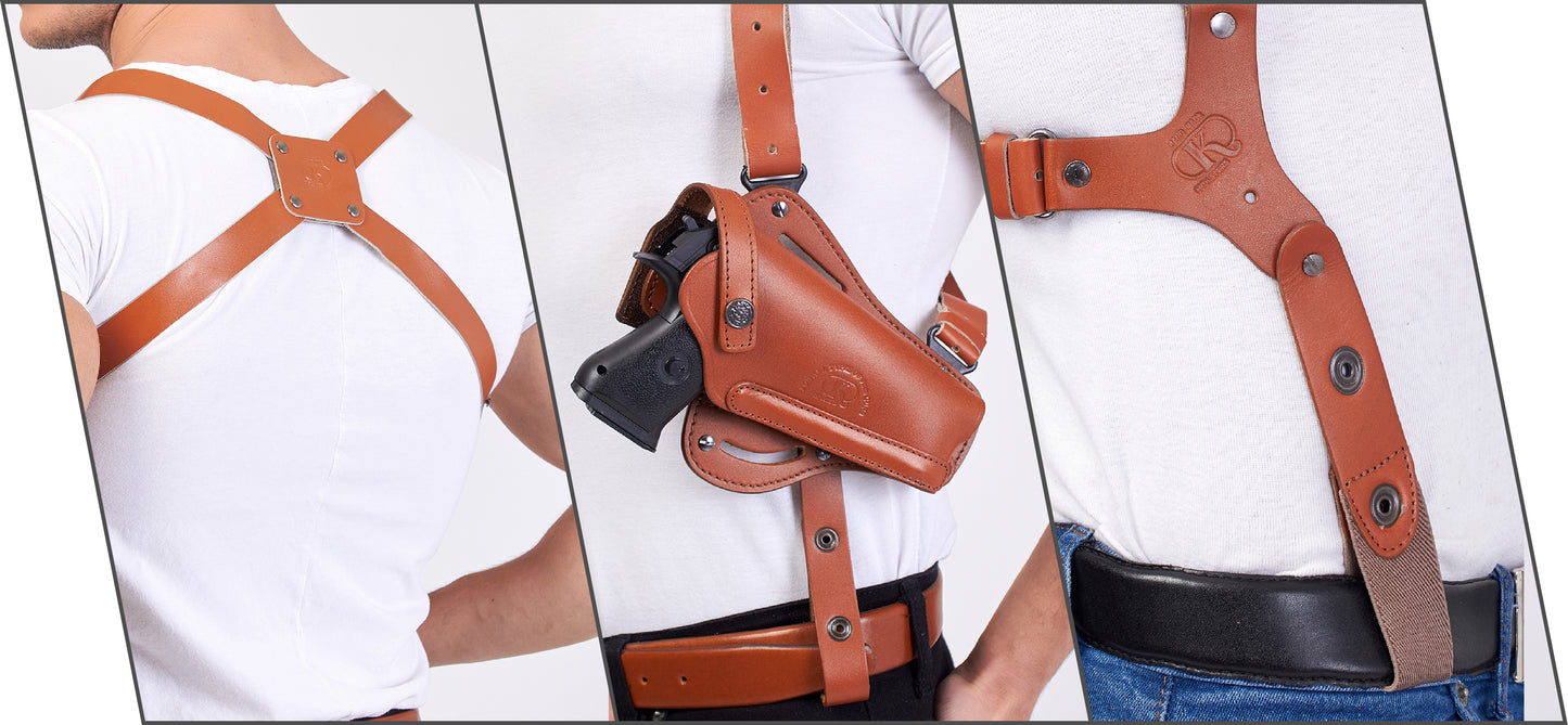 Koltster ALIS44503 Vertical- Horizontal Shoulder & Belt Holster with Double Mag Pouch Fits Colt Springfield Ruger Taurus 1911 RH Handmade! (Black)