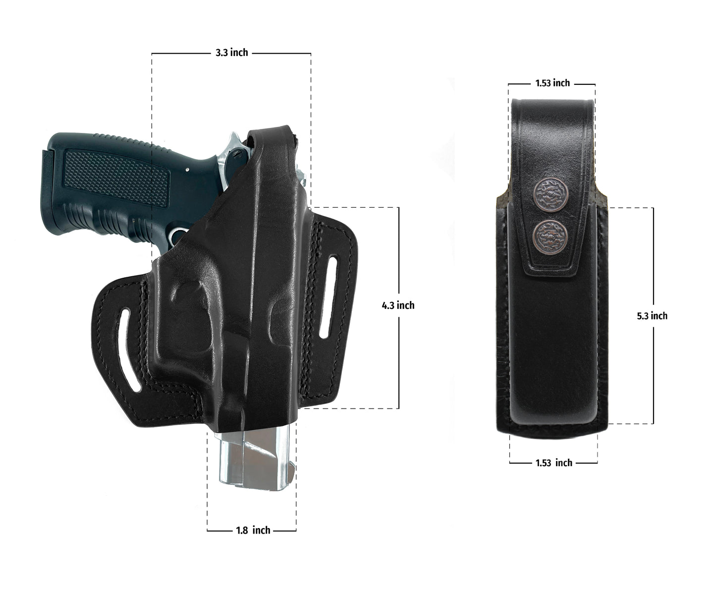 ALIS34090 Pancake Leather Holster Open-end Thumb Break RH & Single Magazine Pouch for Glock 17 19 22 23 Handmade!