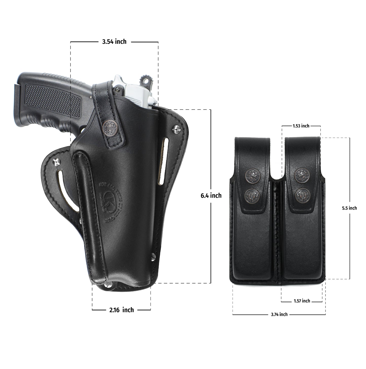 K446 Vertical-Horizontal Shoulder & Belt Holster with Double Mag Pouch Fits Beretta CZ 75 Browning HP Sig Sauer with 4" Barrel (3in1)