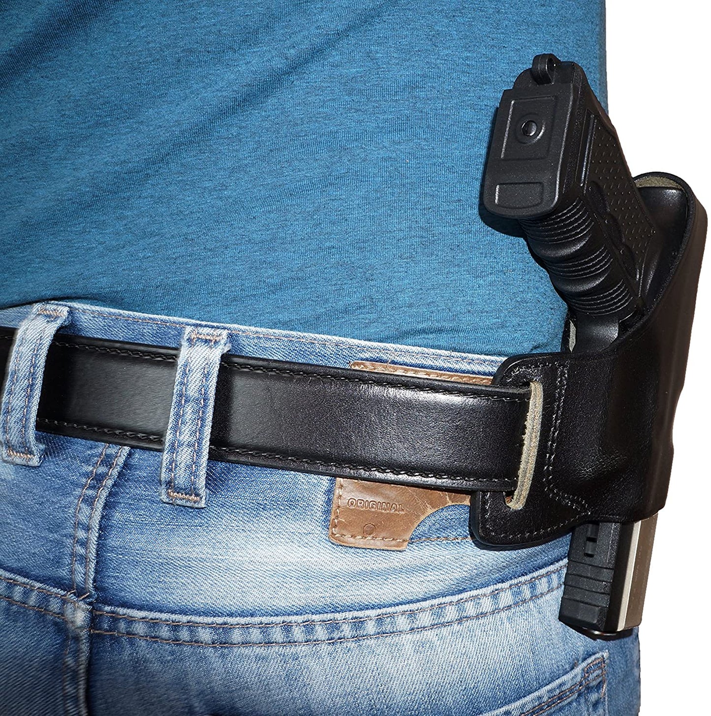 Pancake Leather Holster Fits Glock 17 19 22 23 26 27, Two Slot Hand-Molded Open-end RH Handmade! (ALIS532)