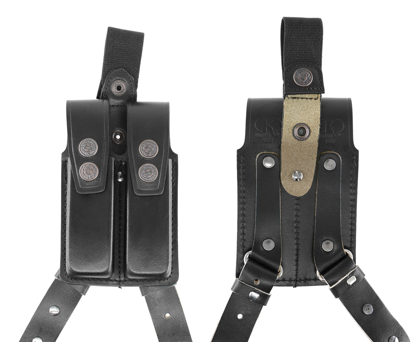 KHS337 Horizontal Shoulder & Belt Holster RH Thumb Break with Double Magazine Pouch for Glock 17 Handmade! (2in1) Free Extension for Big Body Size!