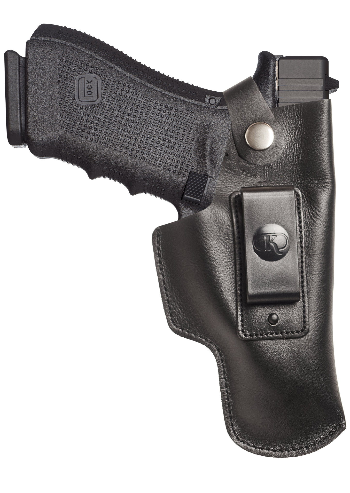 Koltster Leather Holster for Glock 19, IWB Holster for Glock 17 20 21 31 45 | S&W M&P Shield and Similar Sized Handguns, Concealed Carry Genuine Leather Holster with Belt Clip, Black Handmade (KM150)