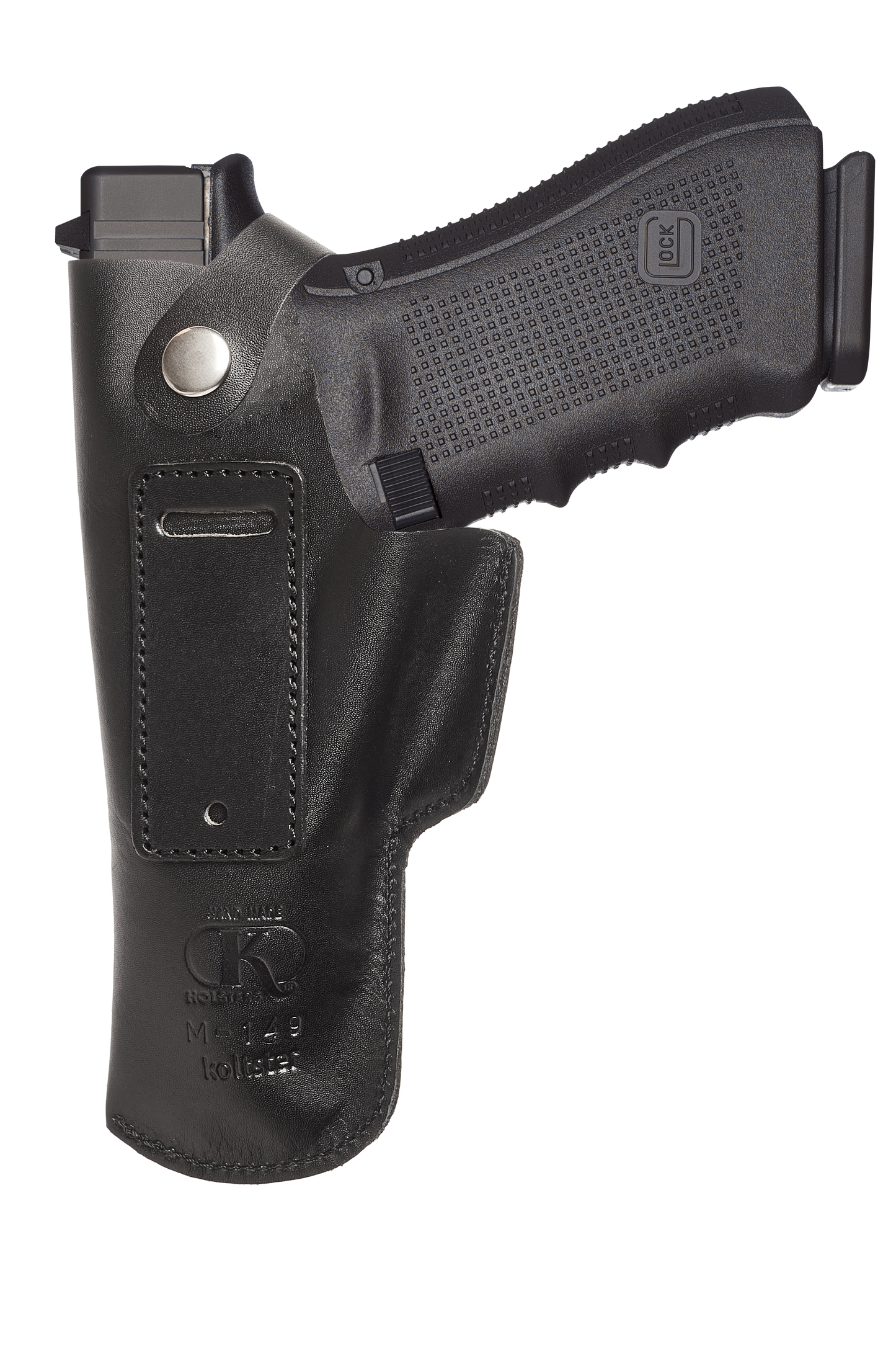 Koltster Leather Holster for Glock 17, IWB Holster for Glock 19 20 21 31 45 | S&W M&P Shield and Similar Sized Handguns, Concealed Carry Genuine Leather Holster with Belt Clip, Black Handmade (KM149)