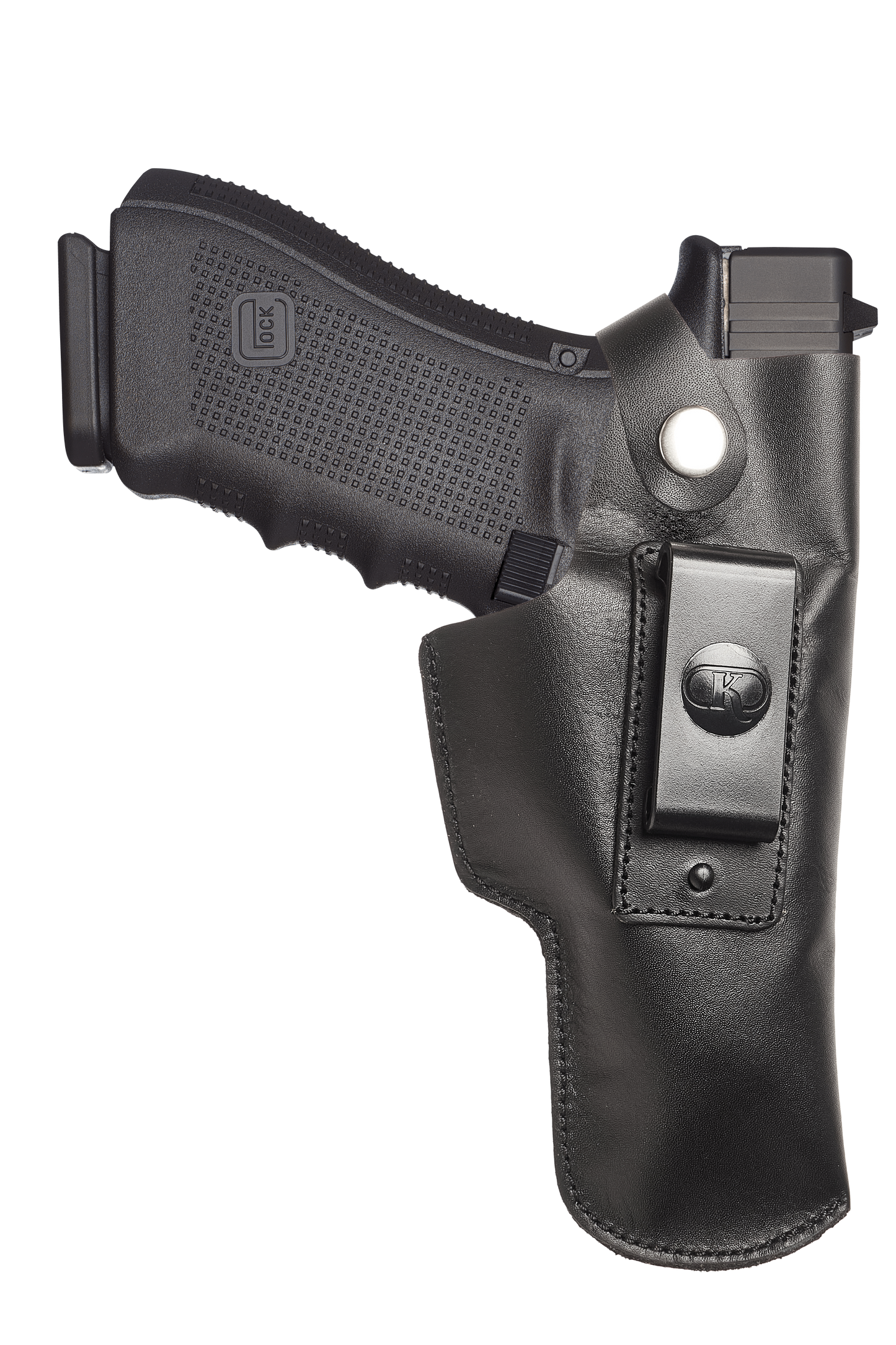 Koltster Leather Holster for Glock 17, IWB Holster for Glock 19 20 21 31 45 | S&W M&P Shield and Similar Sized Handguns, Concealed Carry Genuine Leather Holster with Belt Clip, Black Handmade (KM149)