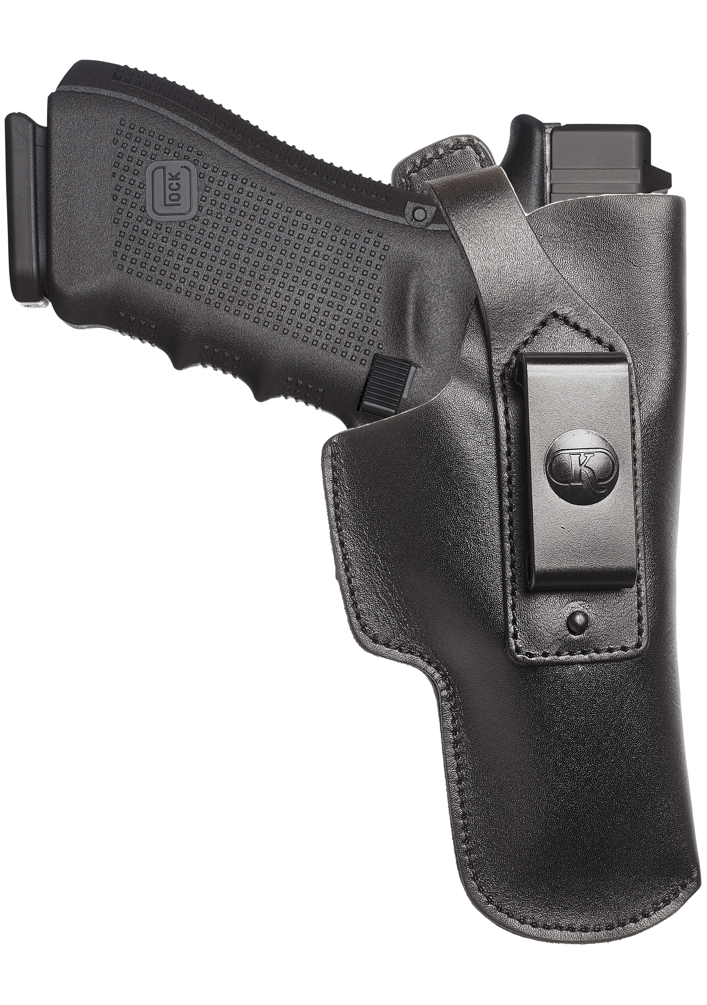 Glock 17 IWB Leather Holster for Glock 19 20 21 31 45 | S&W M&P Shield and Similar Sized Handguns Leather Holster with Belt Clip (K149)