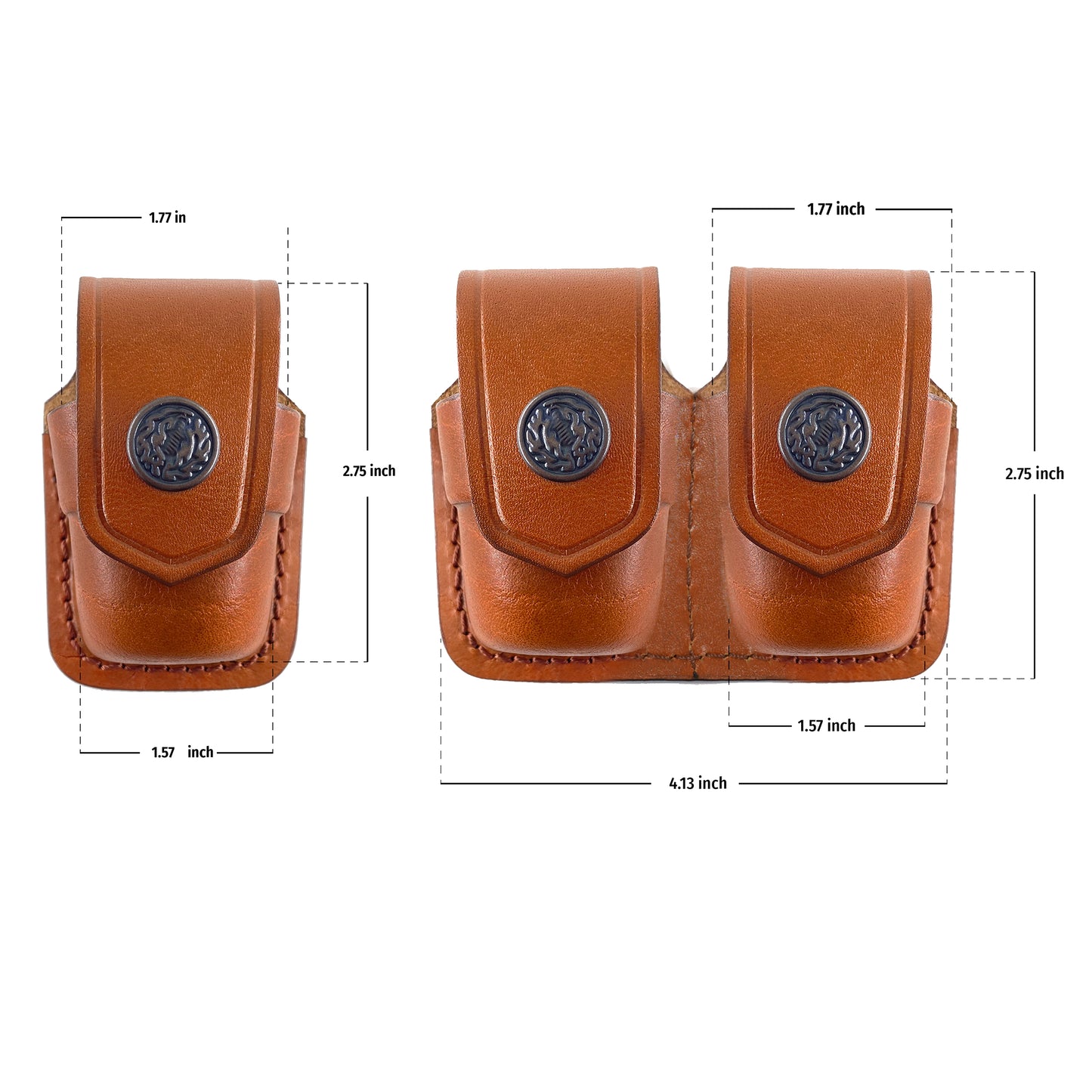 ALS3738 Single & Double Speedloader Pouch for 357 Magnum 6 & 7 Shots, 44 Magnum 5 Shot, S&W .38 Special 6 Shot speedloaders Genuine Leather Handmade!