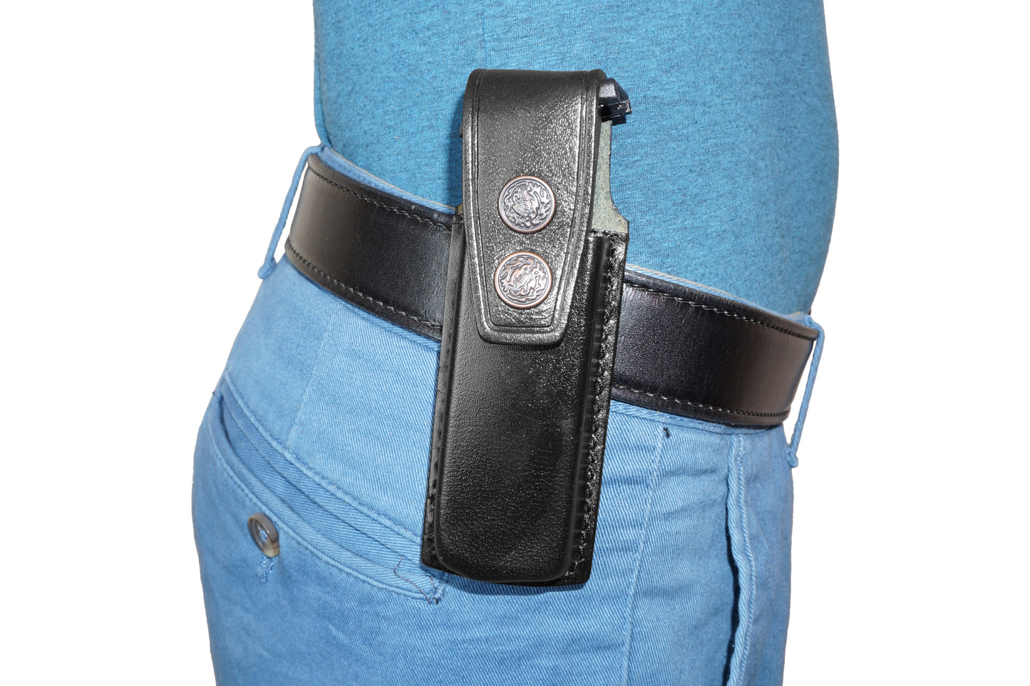 ALIS337090 Pancake Leather Holster Thumb Break RH & Single Magazine Pouch for Glock 17 Glock 22 Handmade!