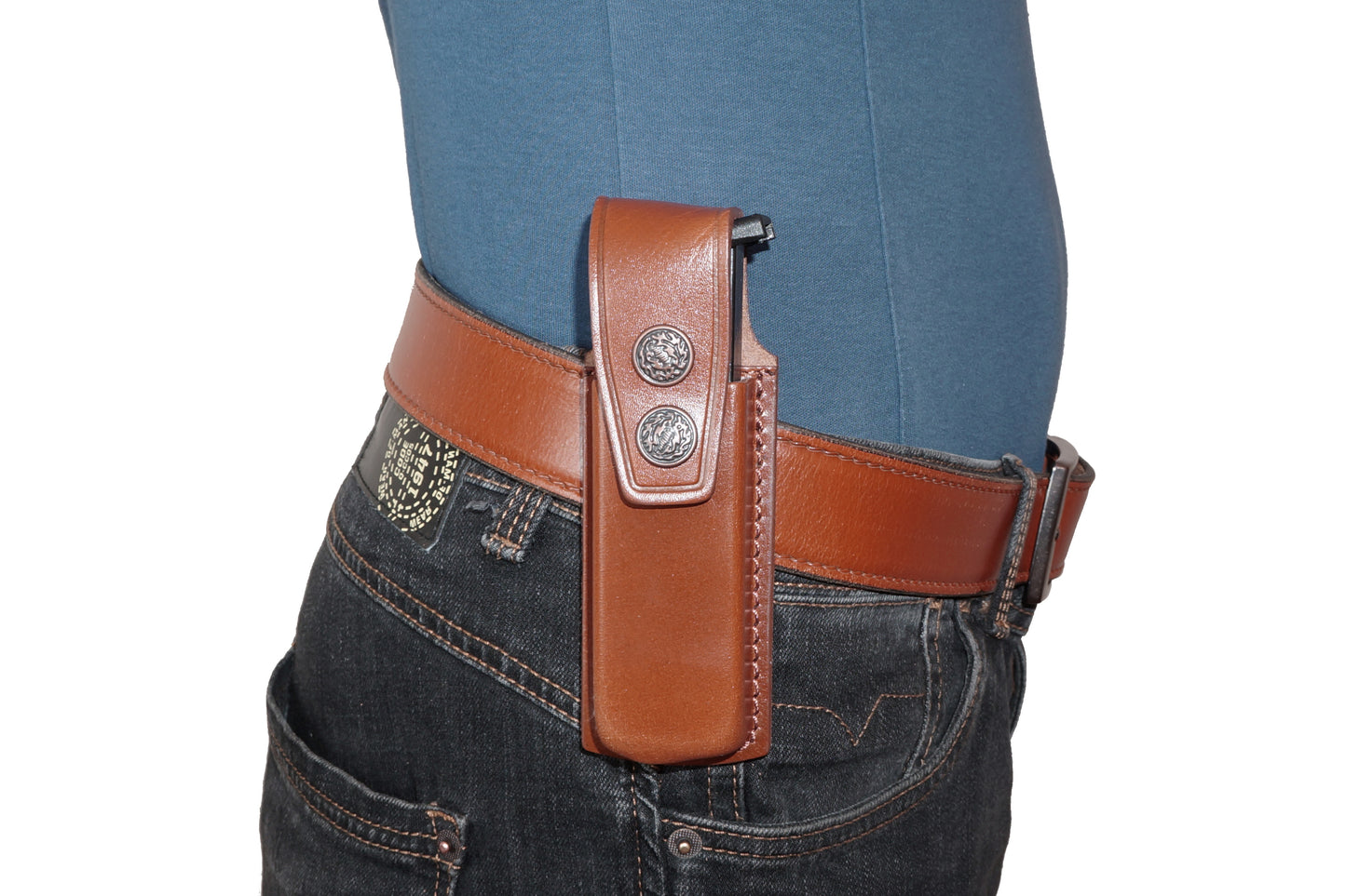 ALIS3392090 Pancake Leather Holster Thumb Break RH & Two Single Magazine Pouches for Glock 19 Glock 23 Handmade!