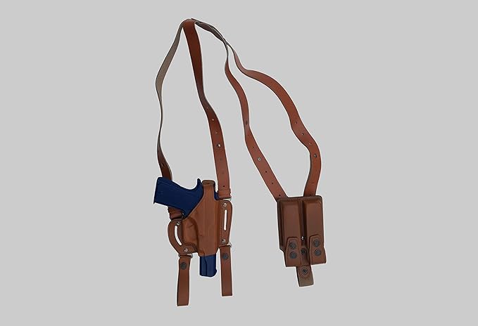 KHS344 Leather Shoulder & Belt Holster Open-end with Double Mag Pouch for Colt 1911 (2in1)