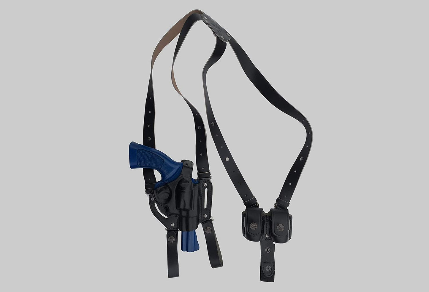 KHS306 Shoulder & Belt Holster Open-end with Double Speedloader Pouch 357 Magnum & Similar Revolvers (2in1)