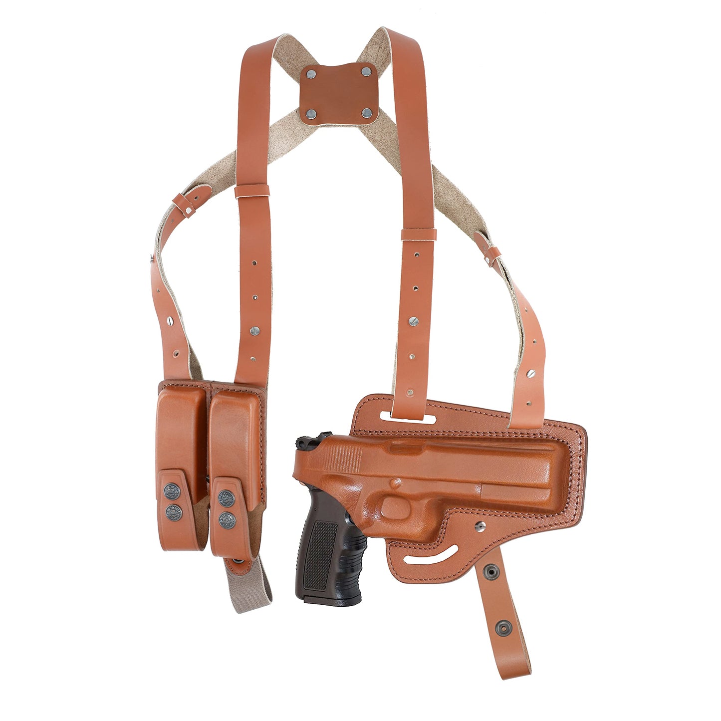 KHS343 Horizontal Shoulder & Belt Holster with Double Magazine Pouch RH Fits Colt Ruger Springfield Taurus 1911 Handmade! Free Extension for Big Body Size!