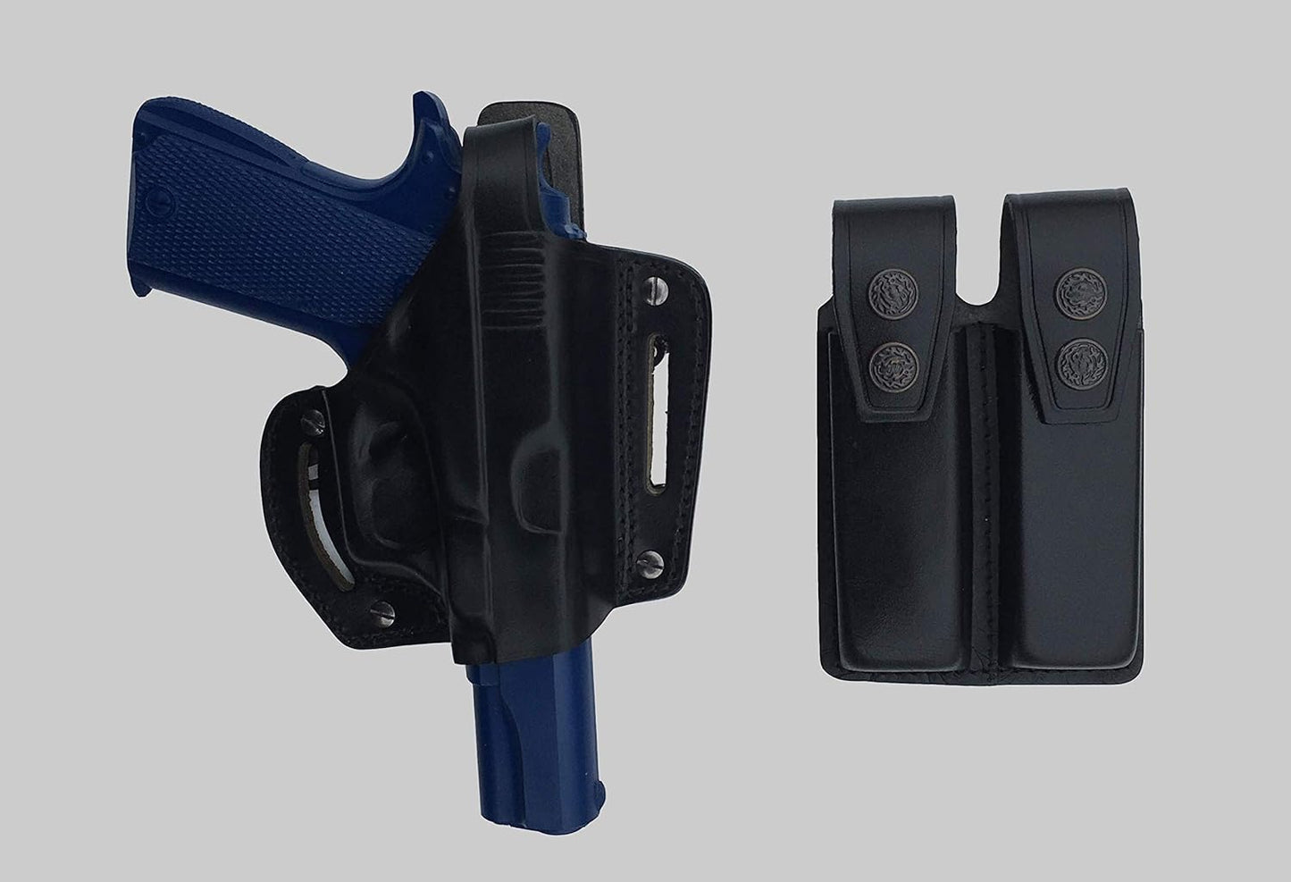 KHS344 Leather Shoulder & Belt Holster Open-end with Double Mag Pouch for Colt 1911 (2in1)