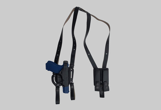 KHS340 Leather Shoulder & Belt Holster Open-end with Double Mag Pouch for Glock 17 19 22 23 (2in1)