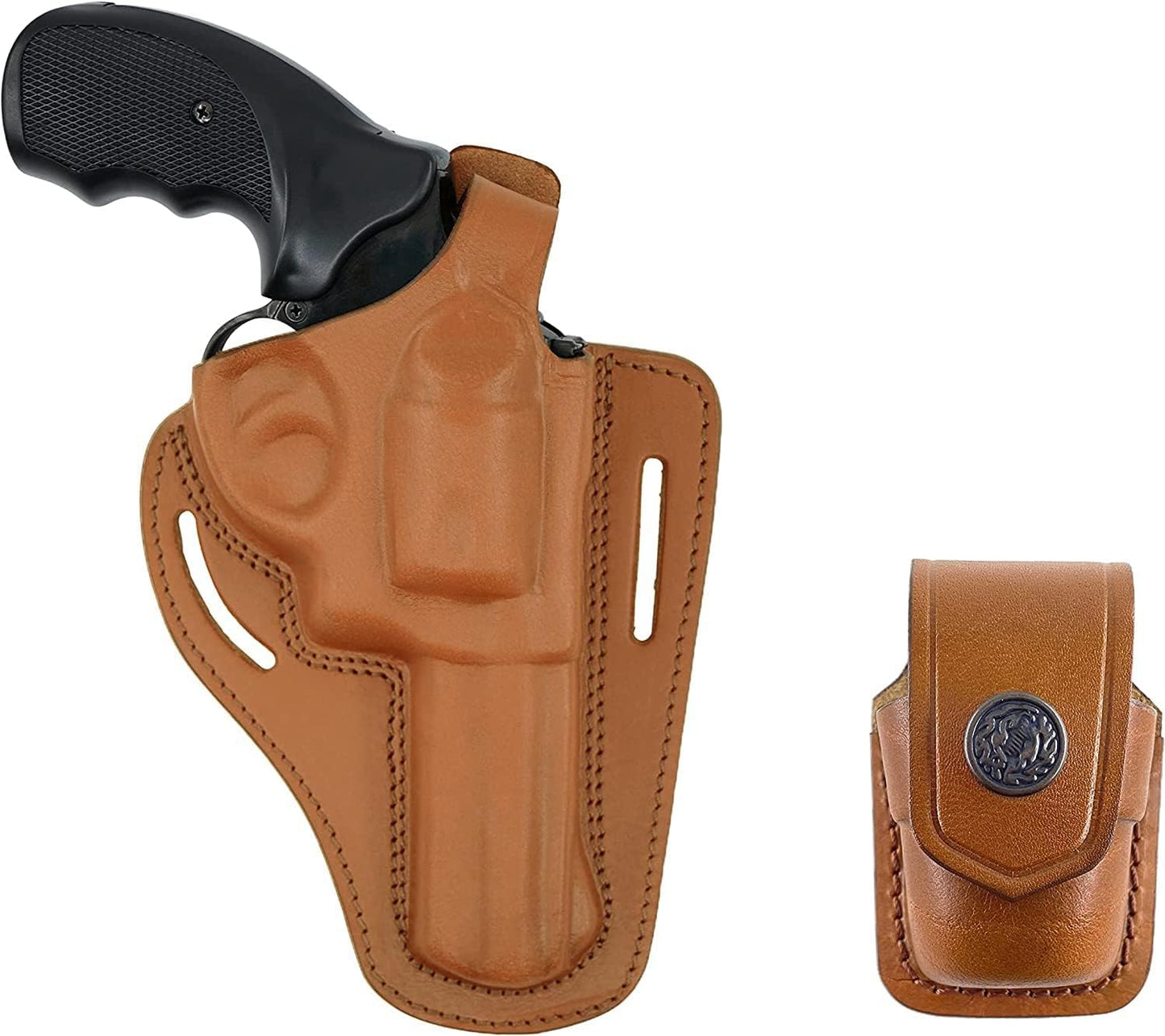 357 Magnum Holster, 2 Slot Pancake OWB Leather Gun Holster Thumb Break Handmade!
