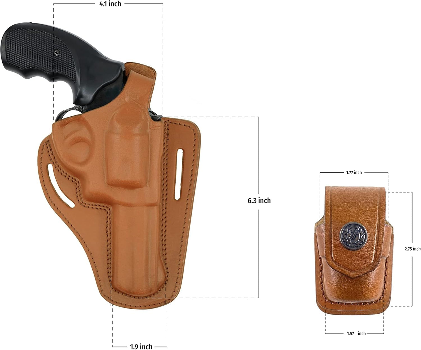 357 Magnum Holster, 2 Slot Pancake OWB Leather Gun Holster Thumb Break Handmade!