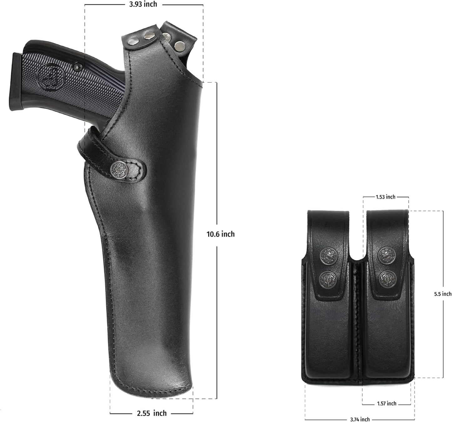 ALIS45206 Vertical Shoulder Leather Holster with Soft Fabric Interior Lining & Double Magazine Pouch Fits Beretta Taurus CZ 75 up to 5” Barrel Handmade!