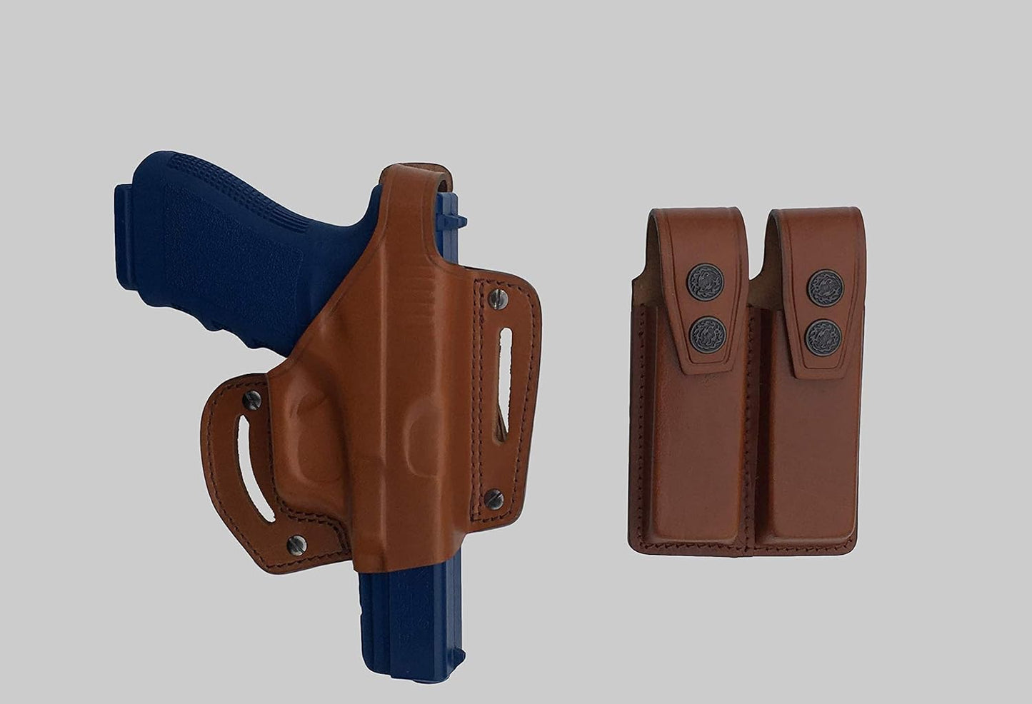 KHS340 Leather Shoulder & Belt Holster Open-end with Double Mag Pouch for Glock 17 19 22 23 (2in1)