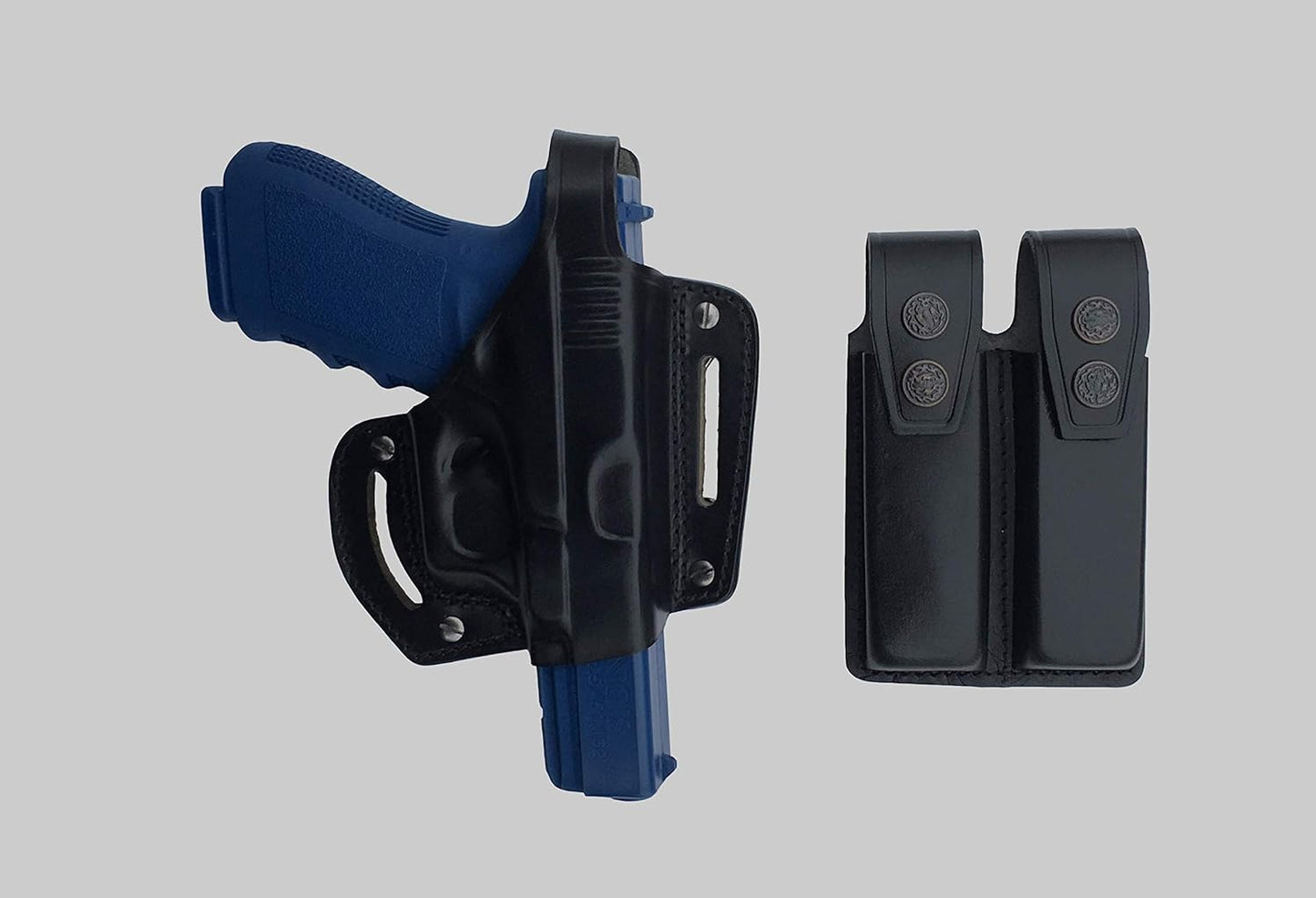 KHS340 Leather Shoulder & Belt Holster Open-end with Double Mag Pouch for Glock 17 19 22 23 (2in1)